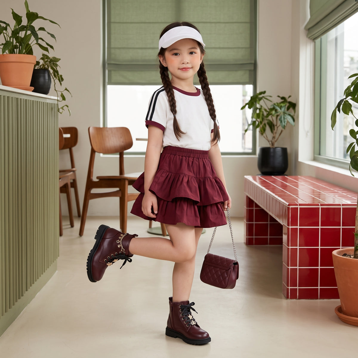 Philly Girls Combat Boots Burgundy Medium