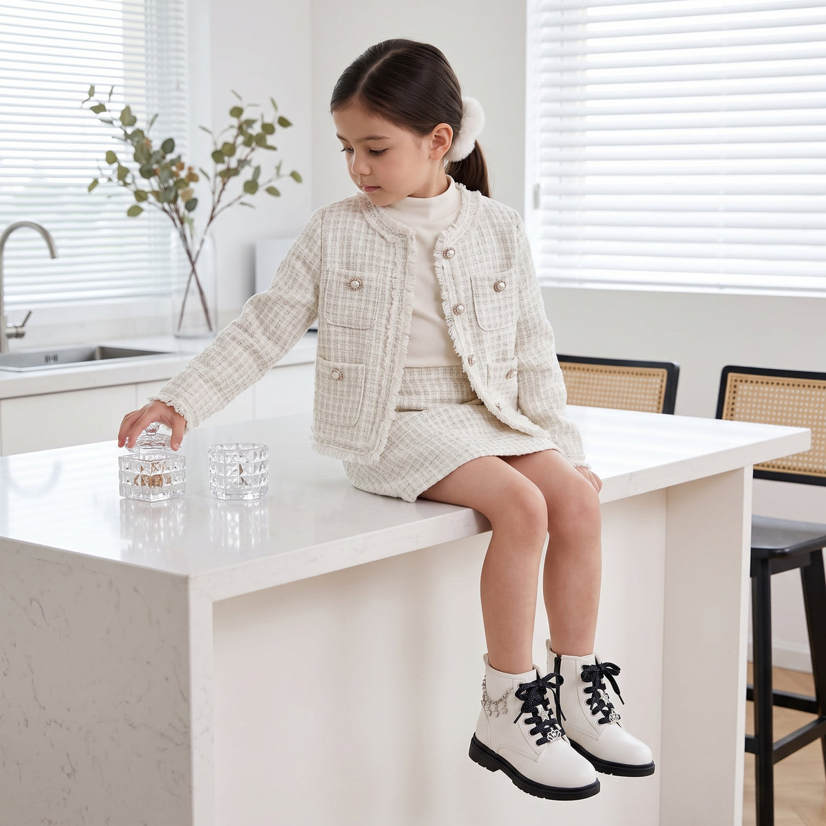 Philly Girls Combat Boots White Medium