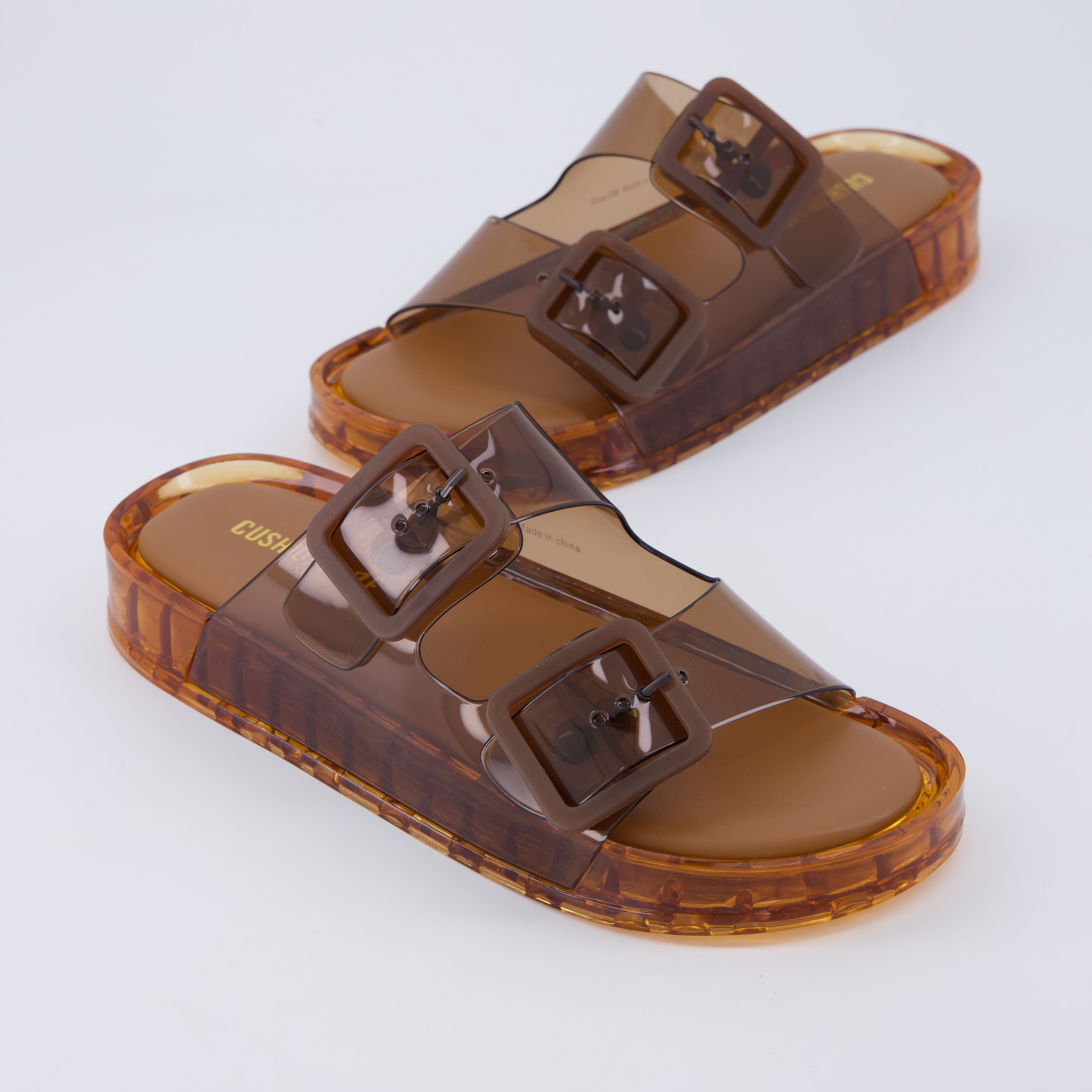 CUSHIONAIRE Pool Slides For Women Waterproof Double Buckle Adjustable Slip-On Womens Sandals For Beach Shower Casual Wear