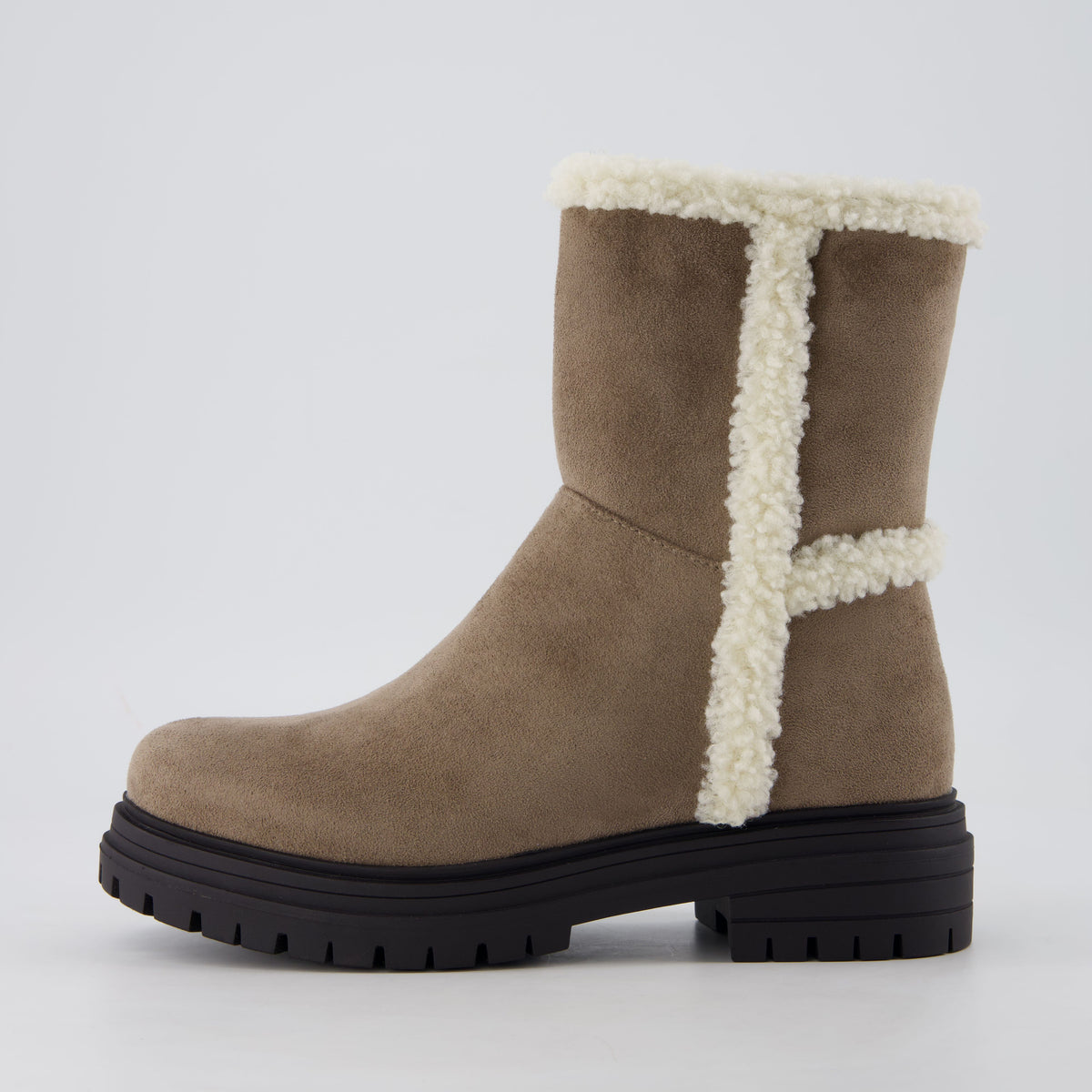 Randi Cozy Womens Boots Taupe Vegan Suede