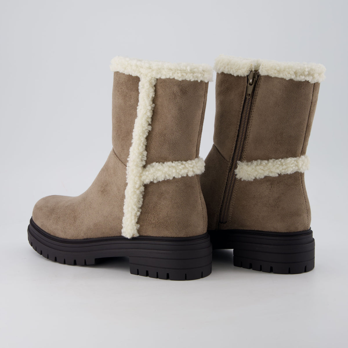 Randi Cozy Womens Boots Taupe Vegan Suede