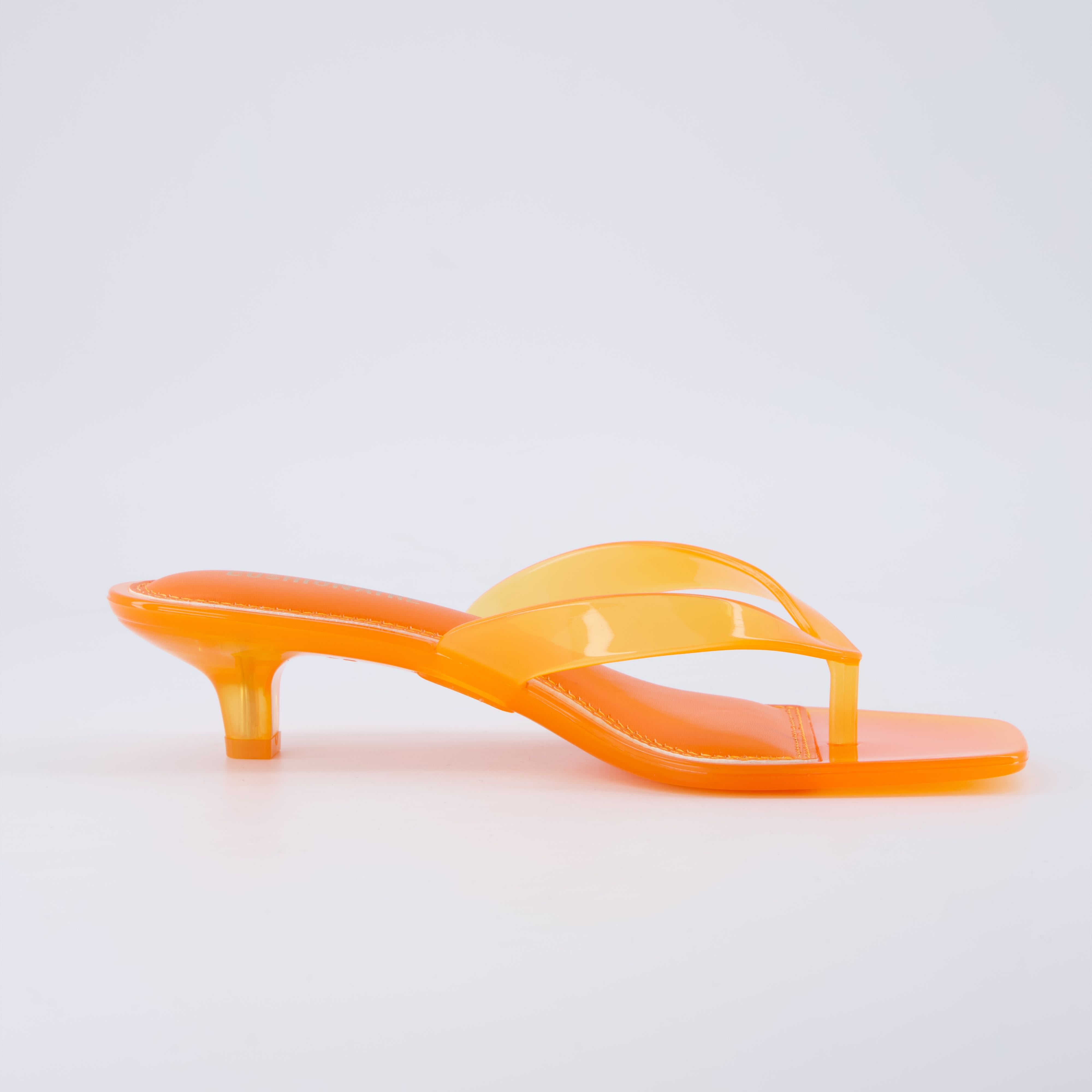 Riot Jelly Thong Kitten Heels Orange Medium