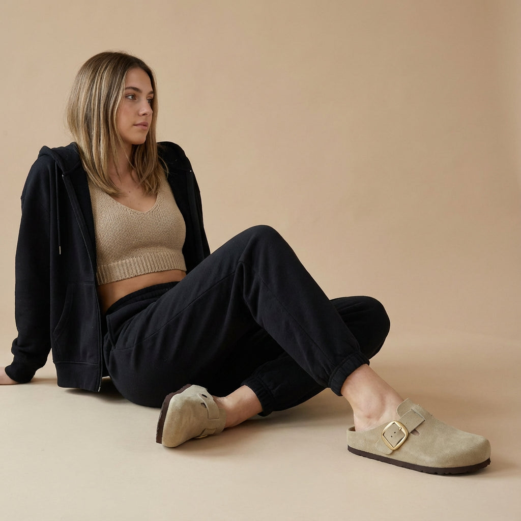 Rusty Leather Clogs Beige