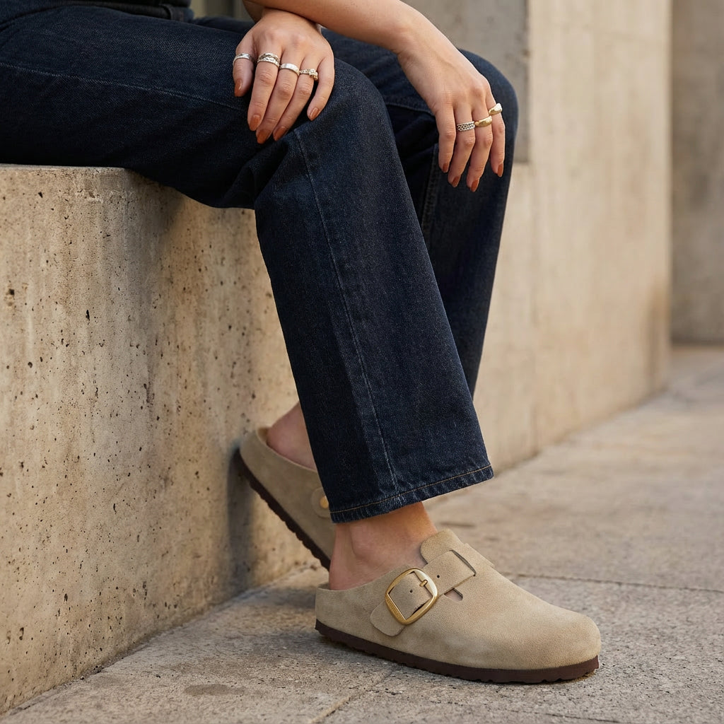 Rusty Leather Clogs Beige