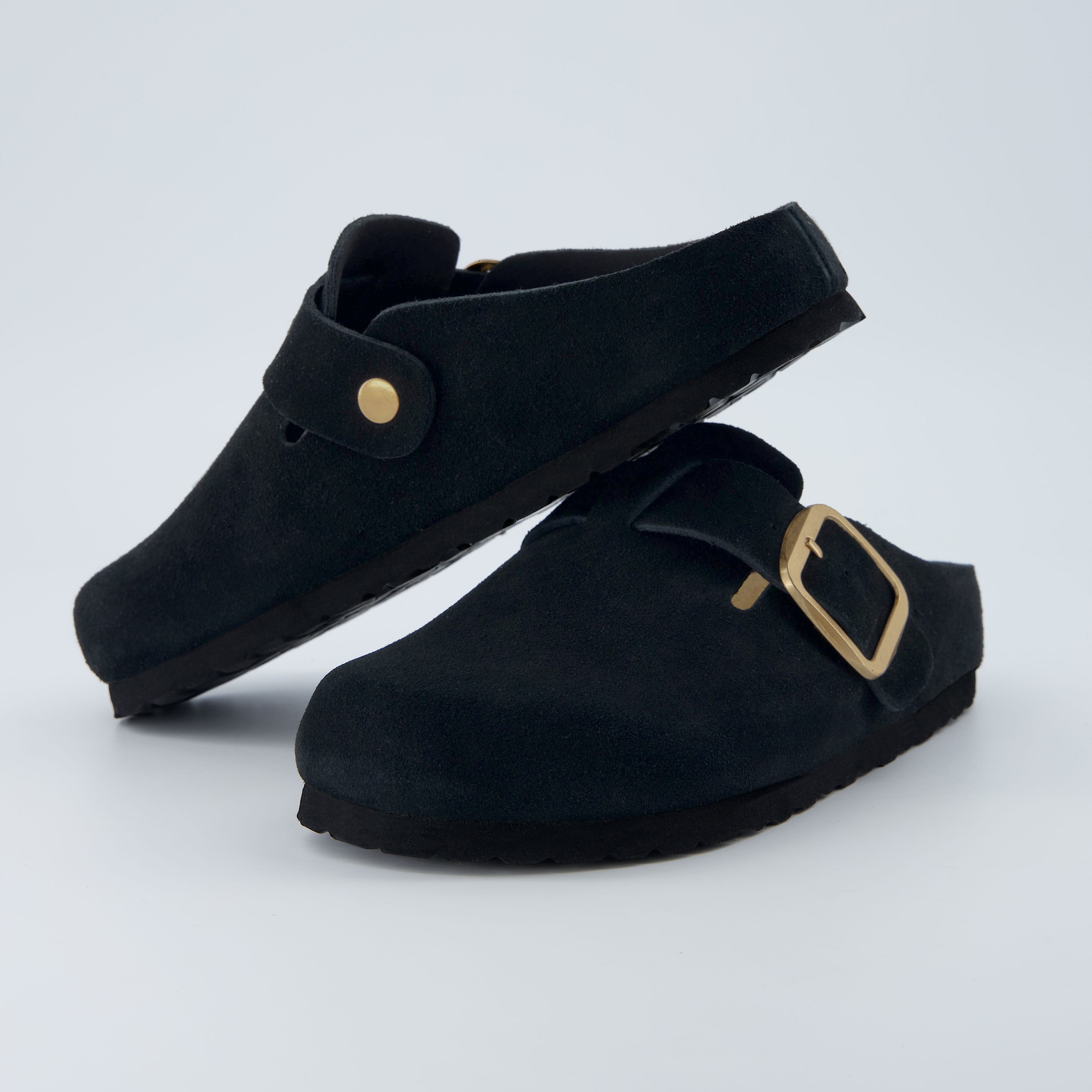Rusty Leather Clogs Black