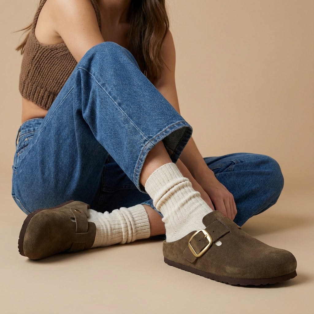 Rusty Leather Clogs Dark Taupe