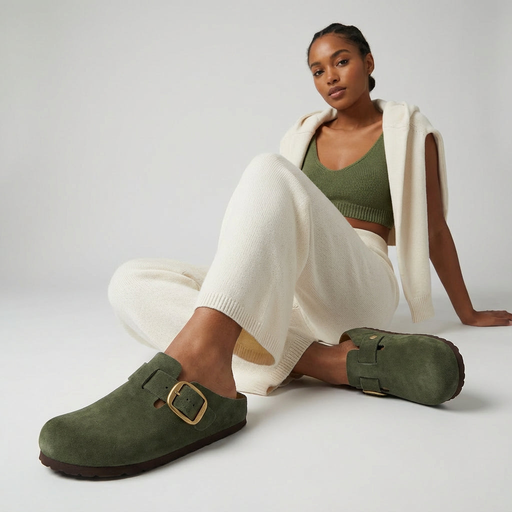 Rusty Leather Clogs Khaki