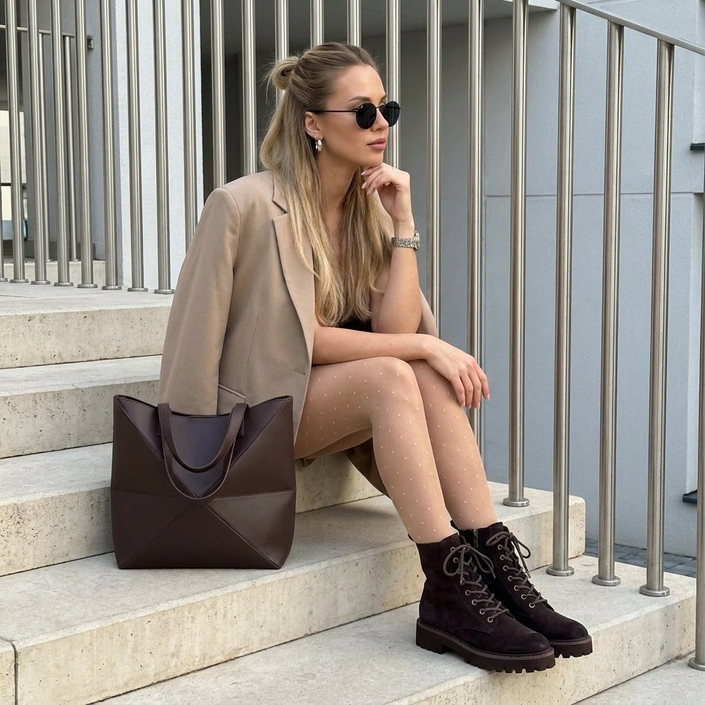Ryker Leather Combat Boots Coffee Medium