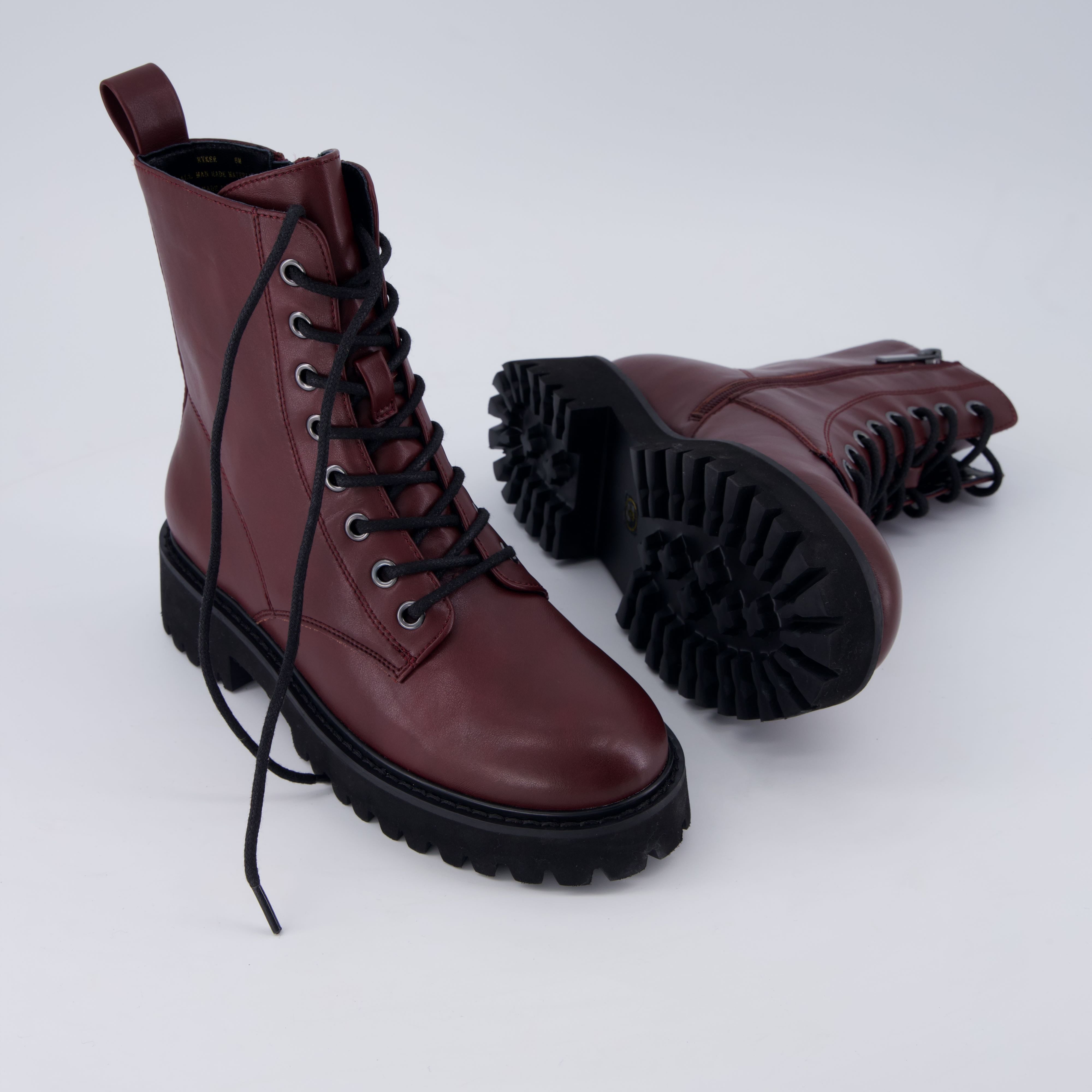 Ryker Vegan Leather Combat Boots Burgundy Medium