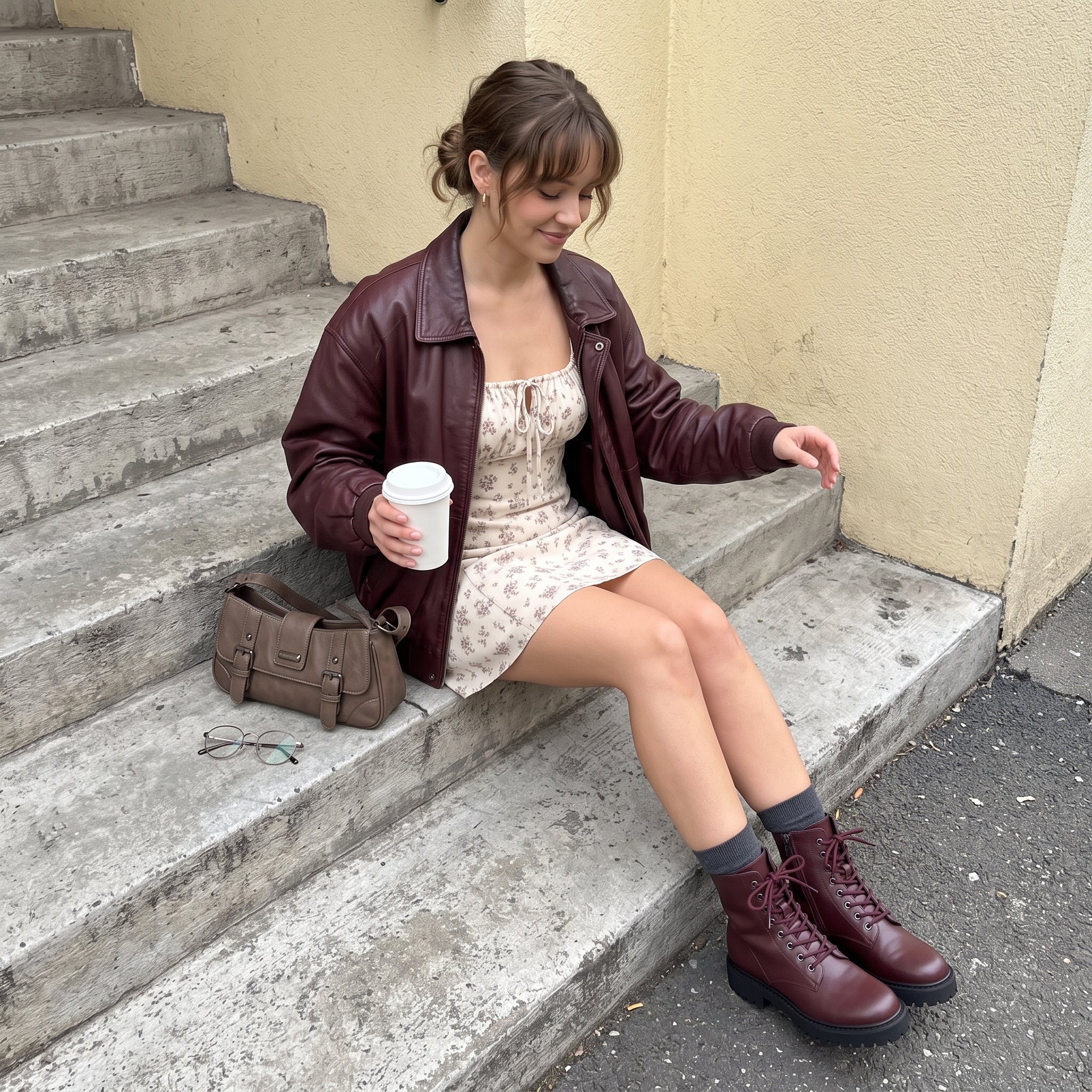 Ryker Leather Combat Boots Burgundy Medium