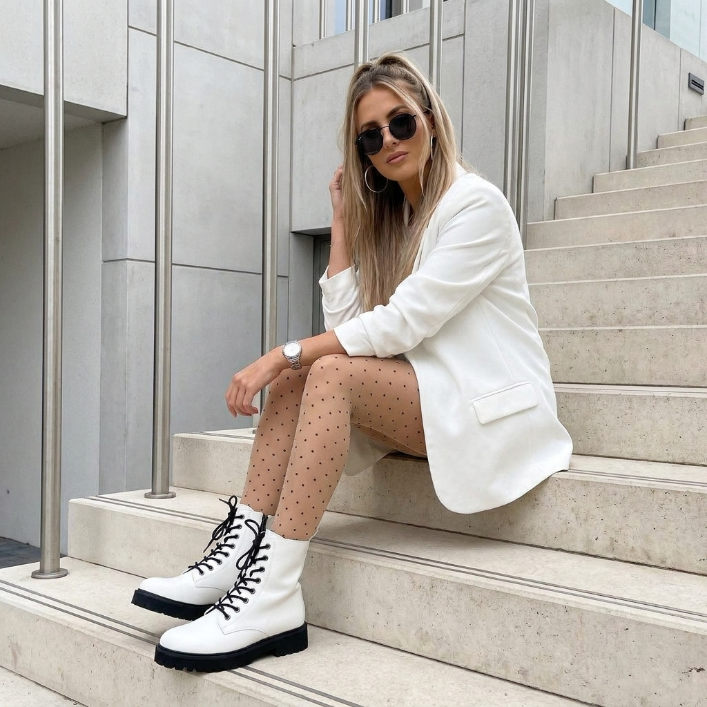 Ryker Leather Combat Boots White Medium