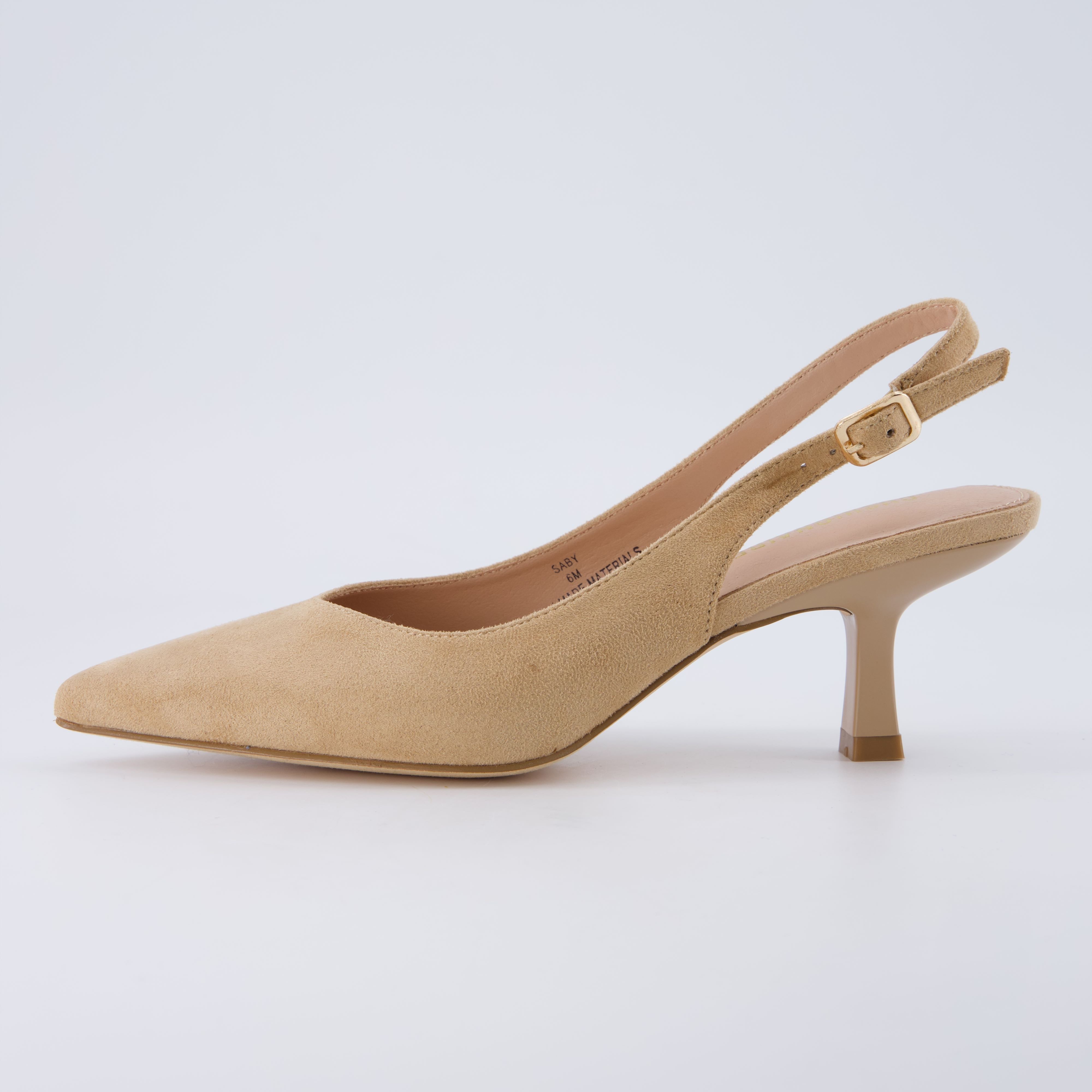 Saby Slingback Kitten Heels Microsuede Tan Medium