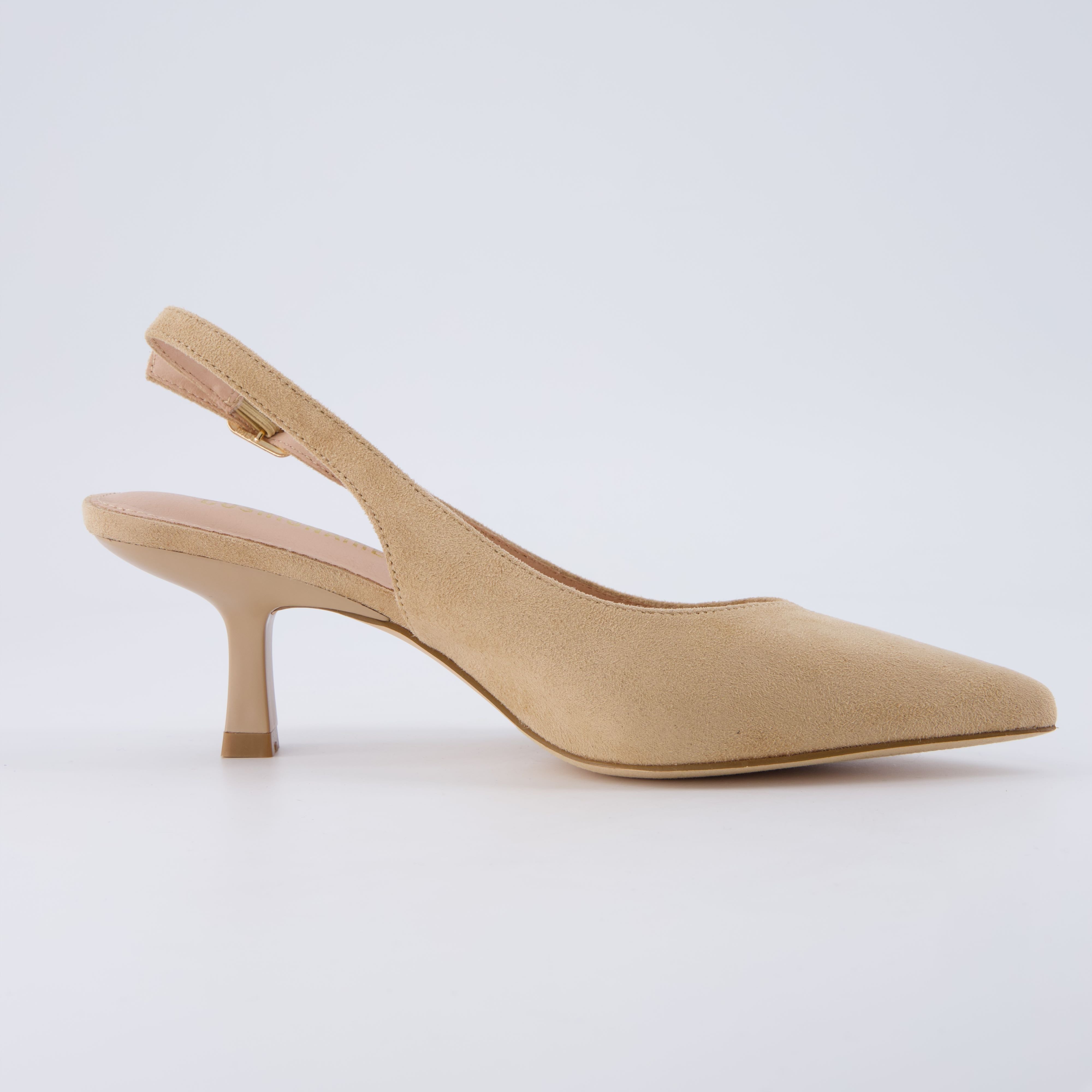 Saby Slingback Kitten Heels Microsuede Tan Medium