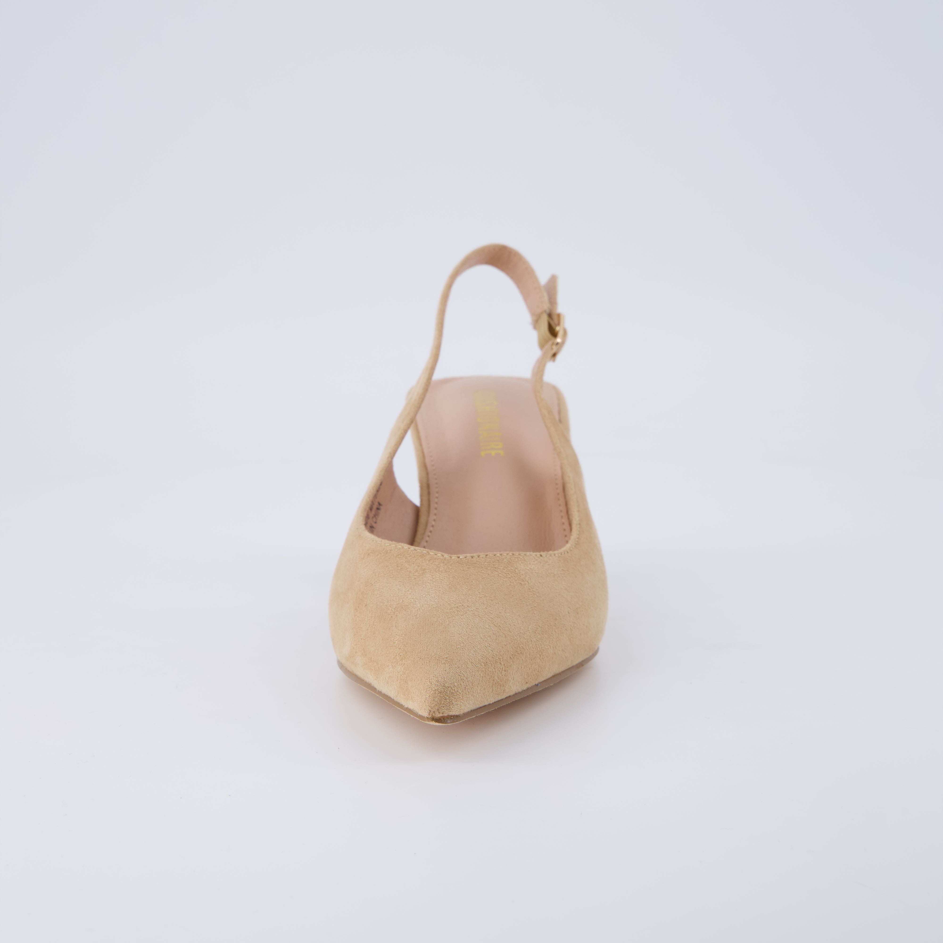 Saby Slingback Kitten Heels Microsuede Tan Medium