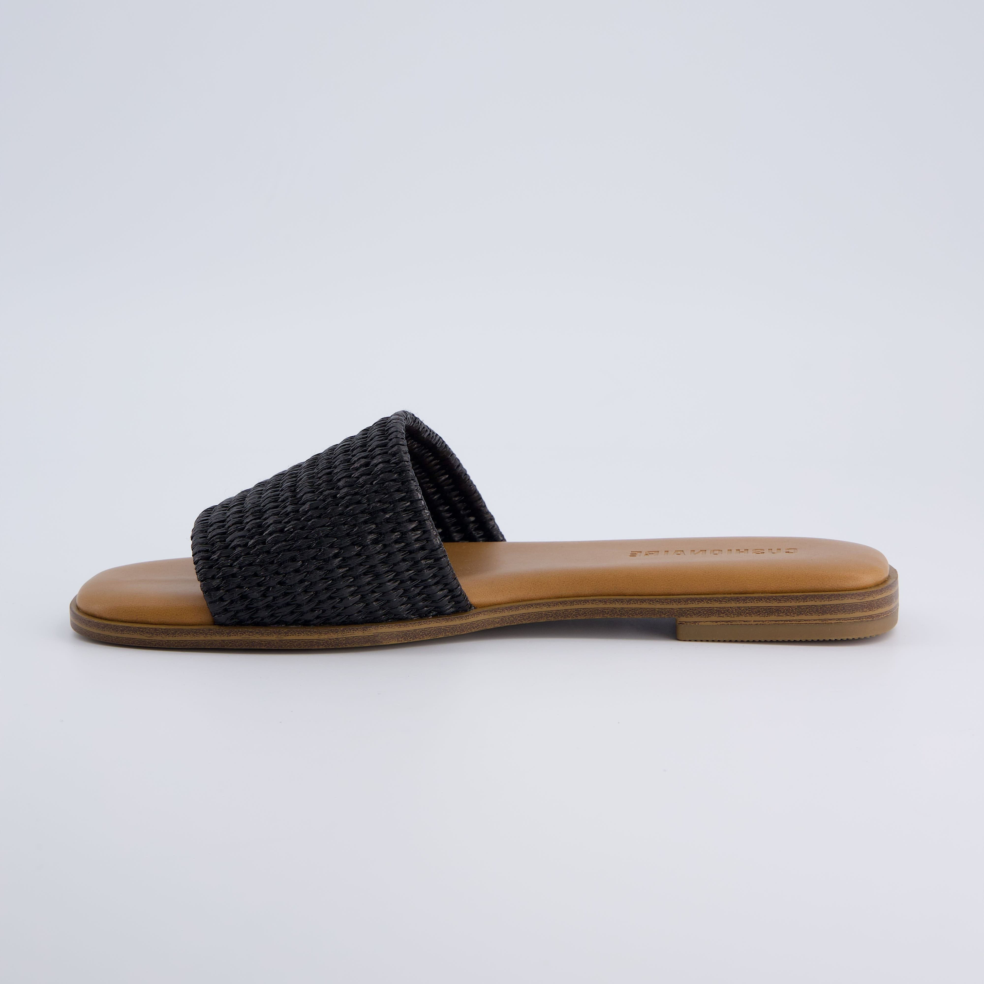 Sesame Raffia Slide Sandal Black
