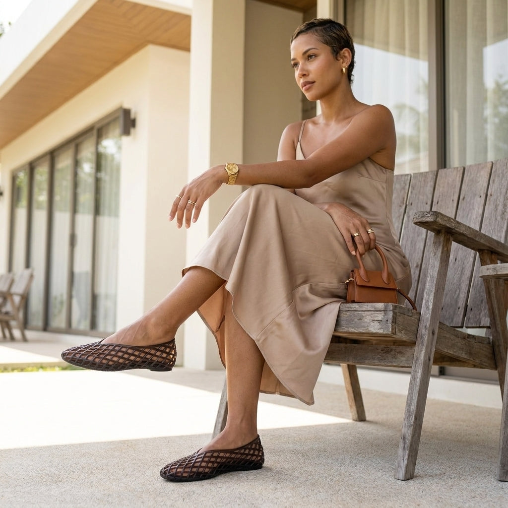 Siesta Lattice Ballet Flats Chocolate Medium