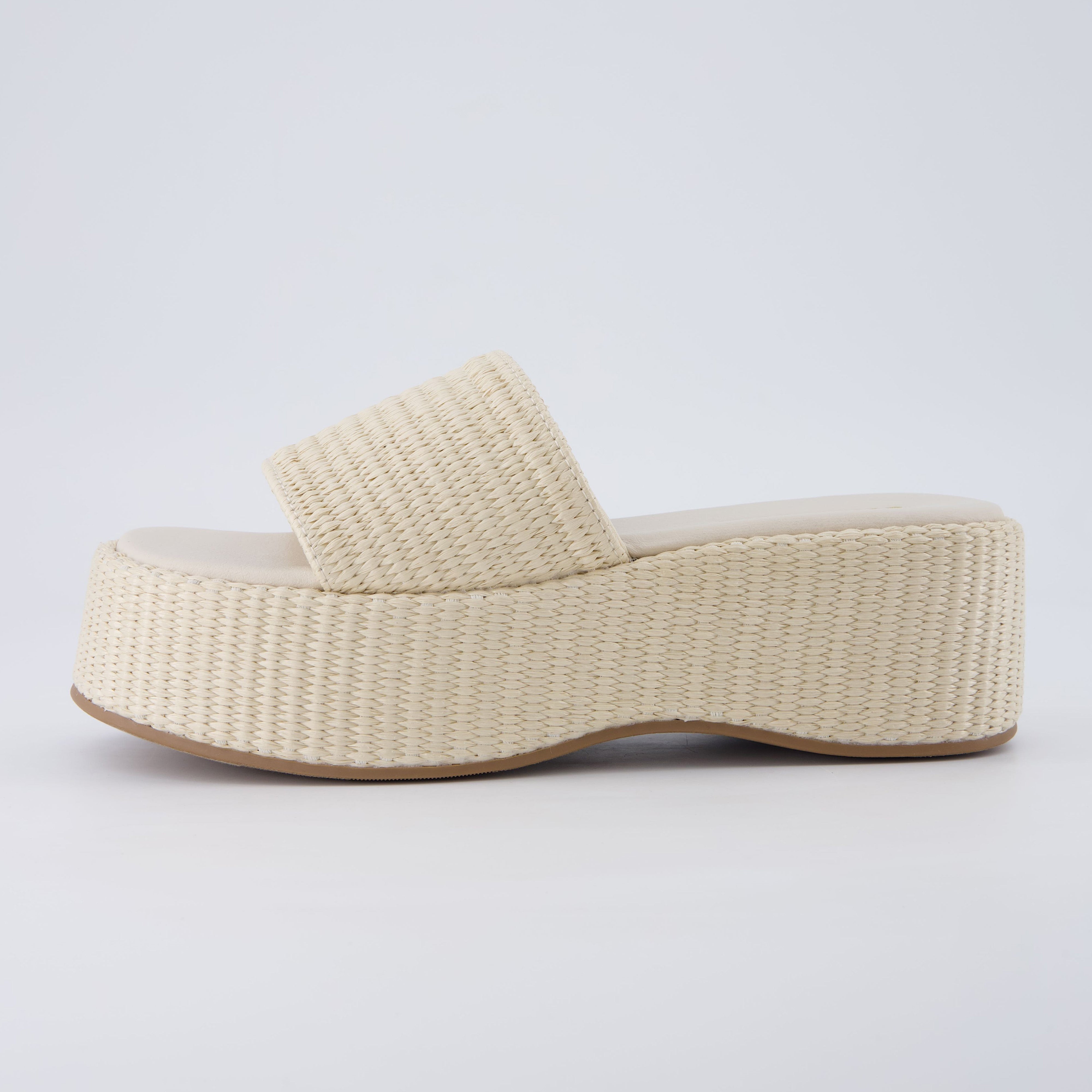Siren Raffia Platform Sandals Cream Medium