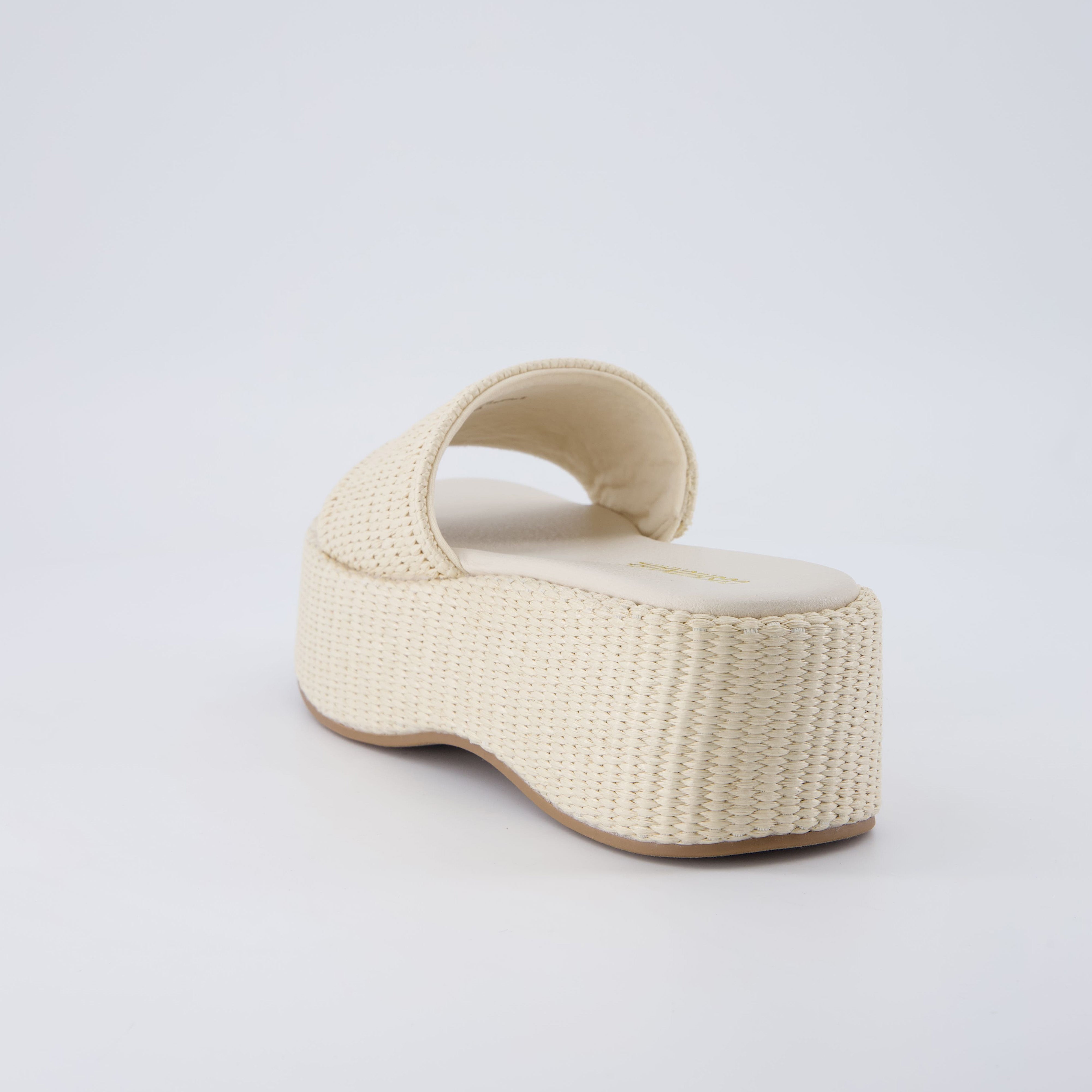 Siren Raffia Platform Sandals Cream Medium