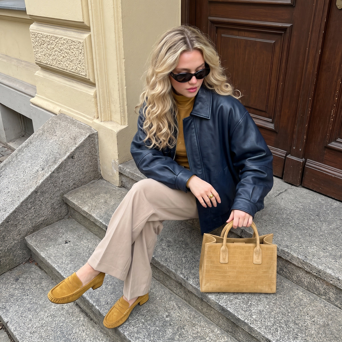 Teah Heeled Penny Loafers Camel Medium