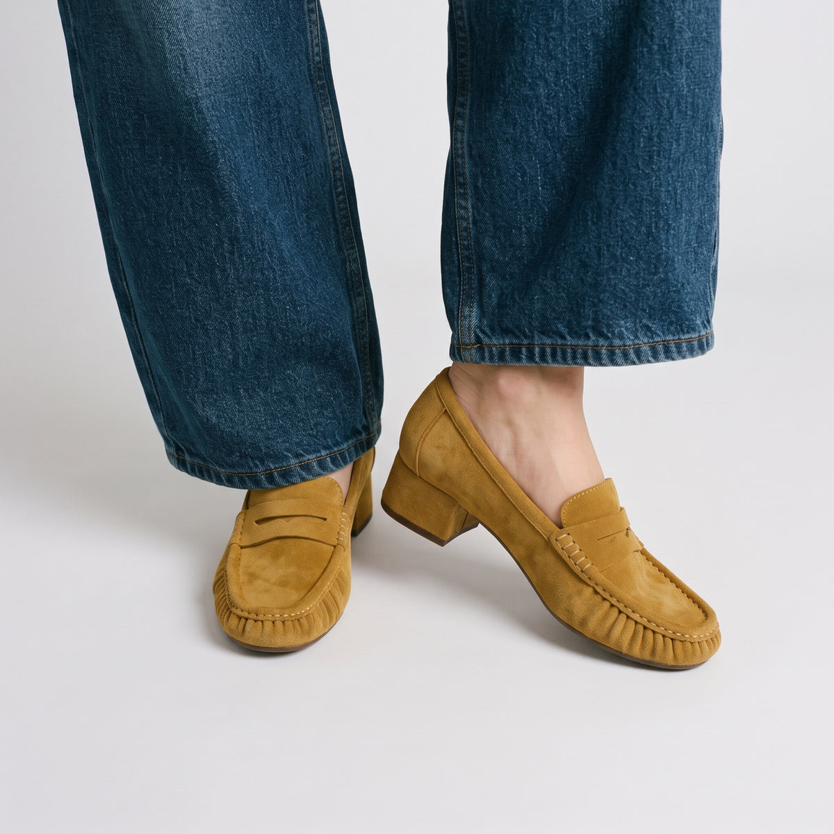 Teah Heeled Penny Loafers Camel Medium
