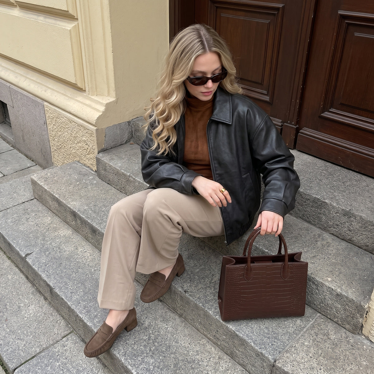 Teah Heeled Penny Loafers Taupe Medium