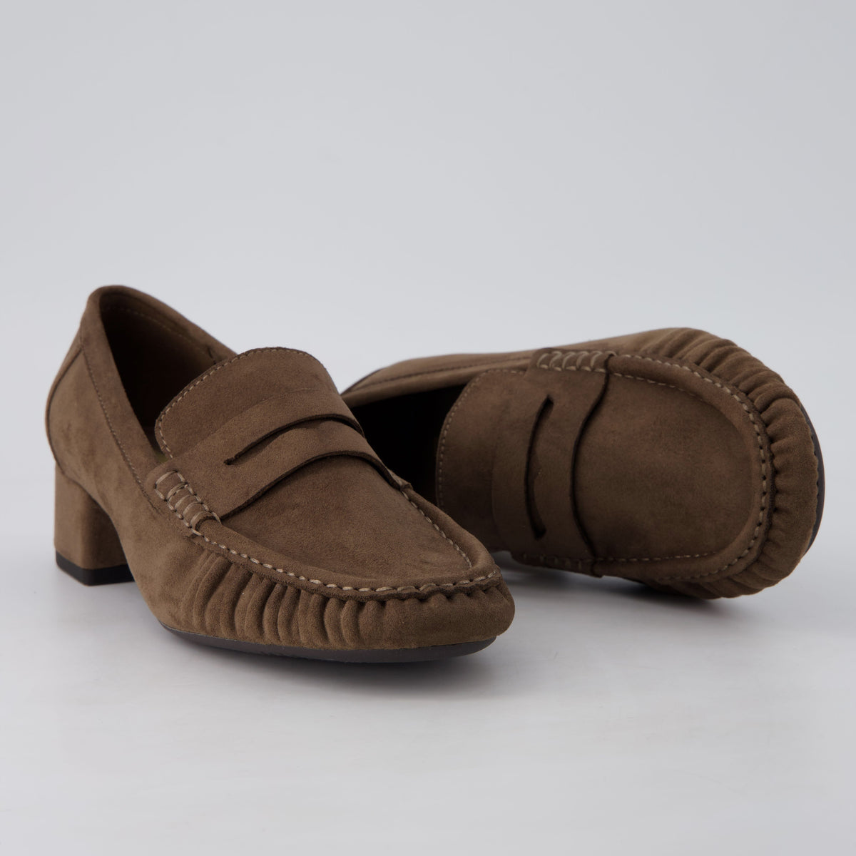 Teah Heeled Penny Loafers Taupe Medium