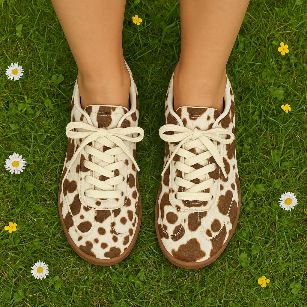 Techno Calf-Hair Lace-Up Sneakers Cow Print