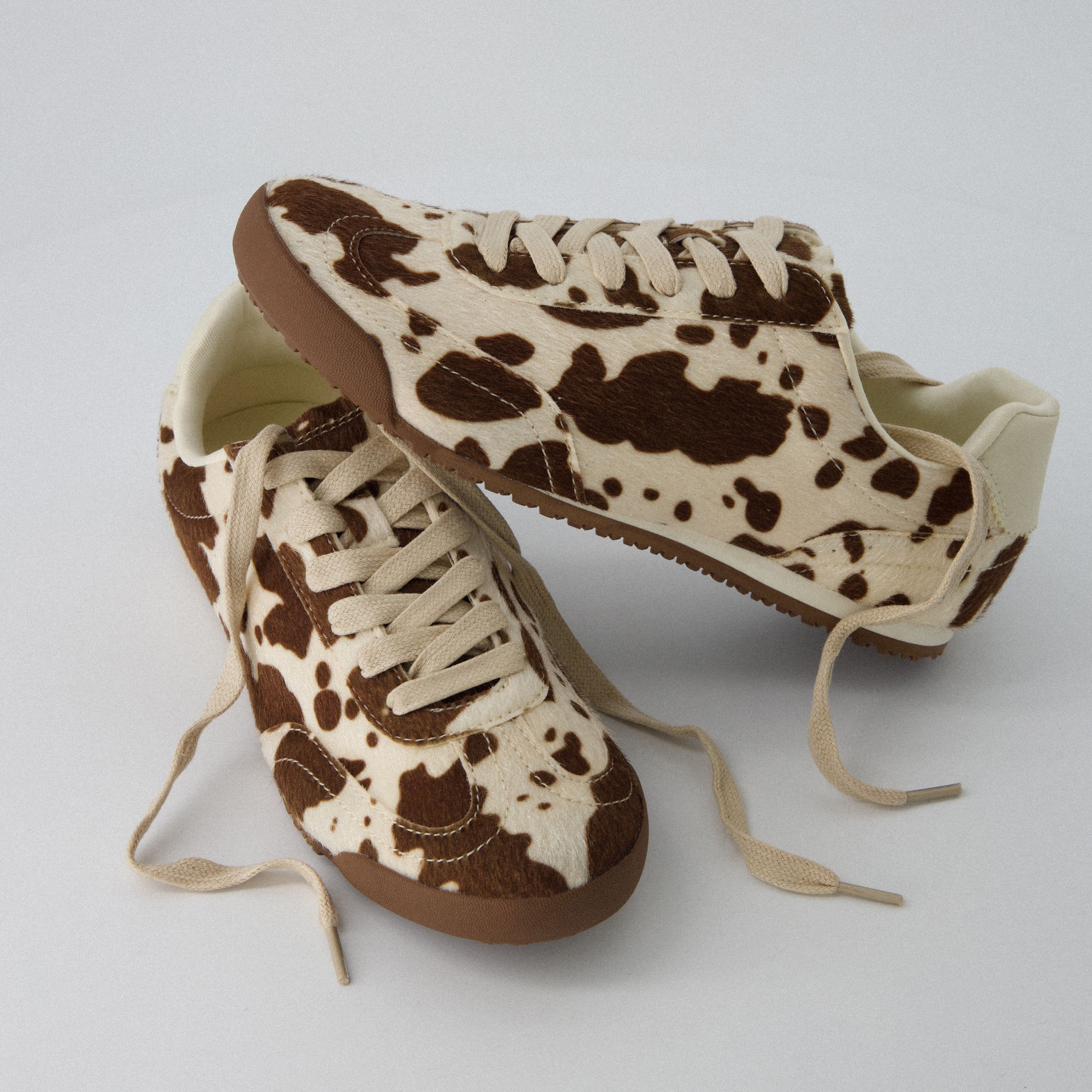 Techno Calf-Hair Lace-Up Sneakers Cow Print