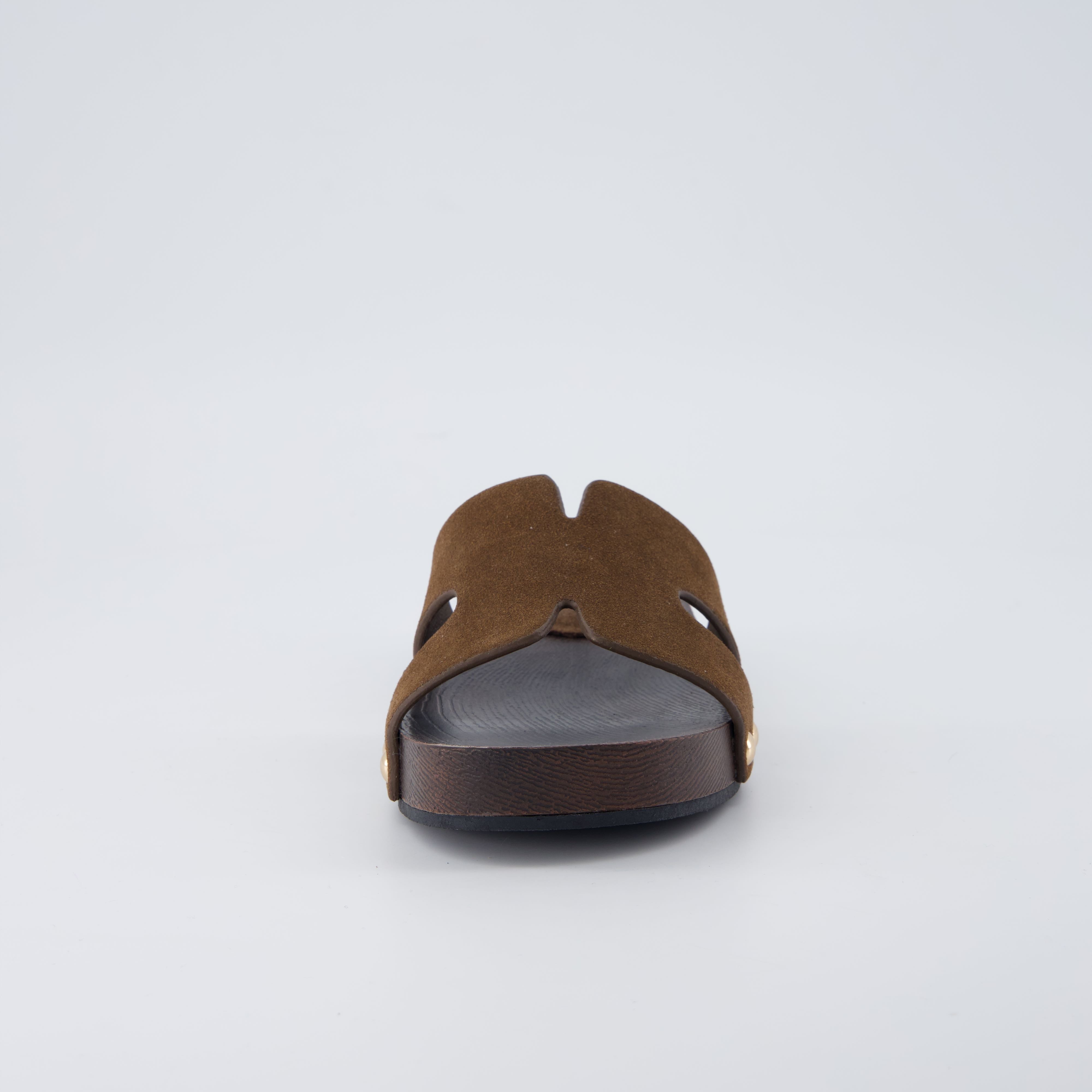 Thai-L Genuine Leather Platform Sandals Brown Medium