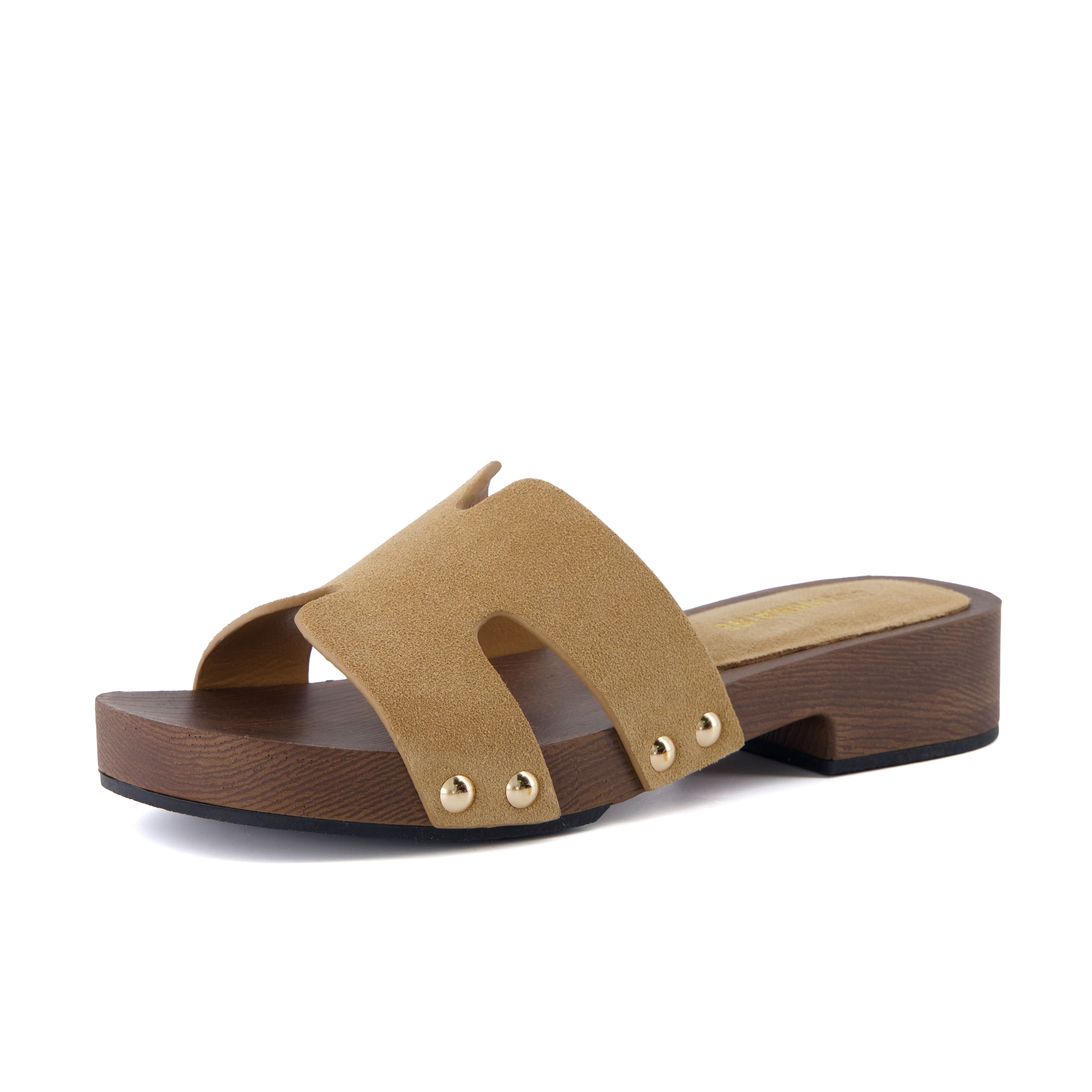 Thai-L Genuine Leather Platform Sandals Taupe Medium