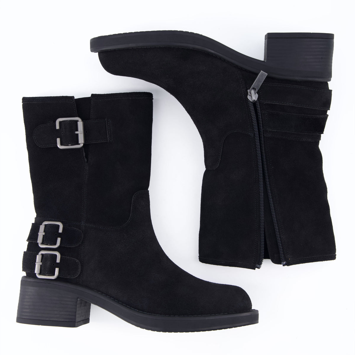 Tidy Suede Moto Boots Black