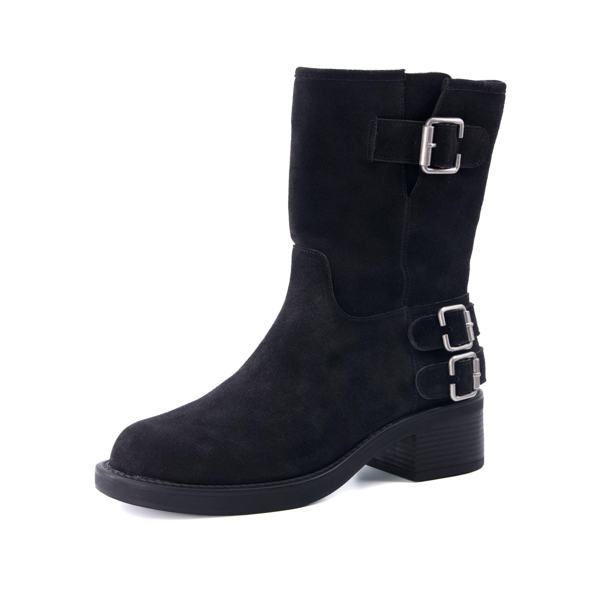 Tidy Suede Moto Boots Black