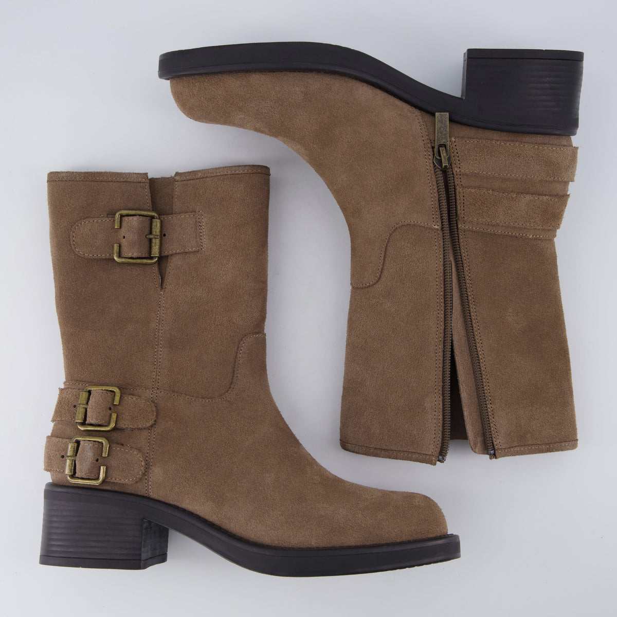 Tidy Suede Moto Boots Taupe