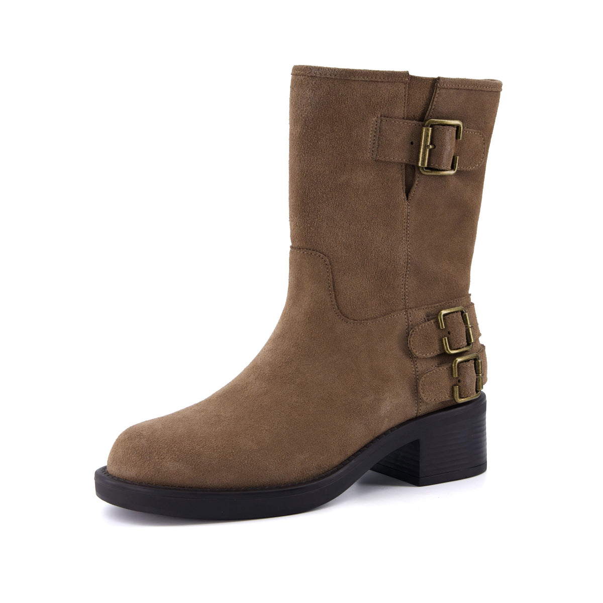 Tidy Suede Moto Boots Taupe