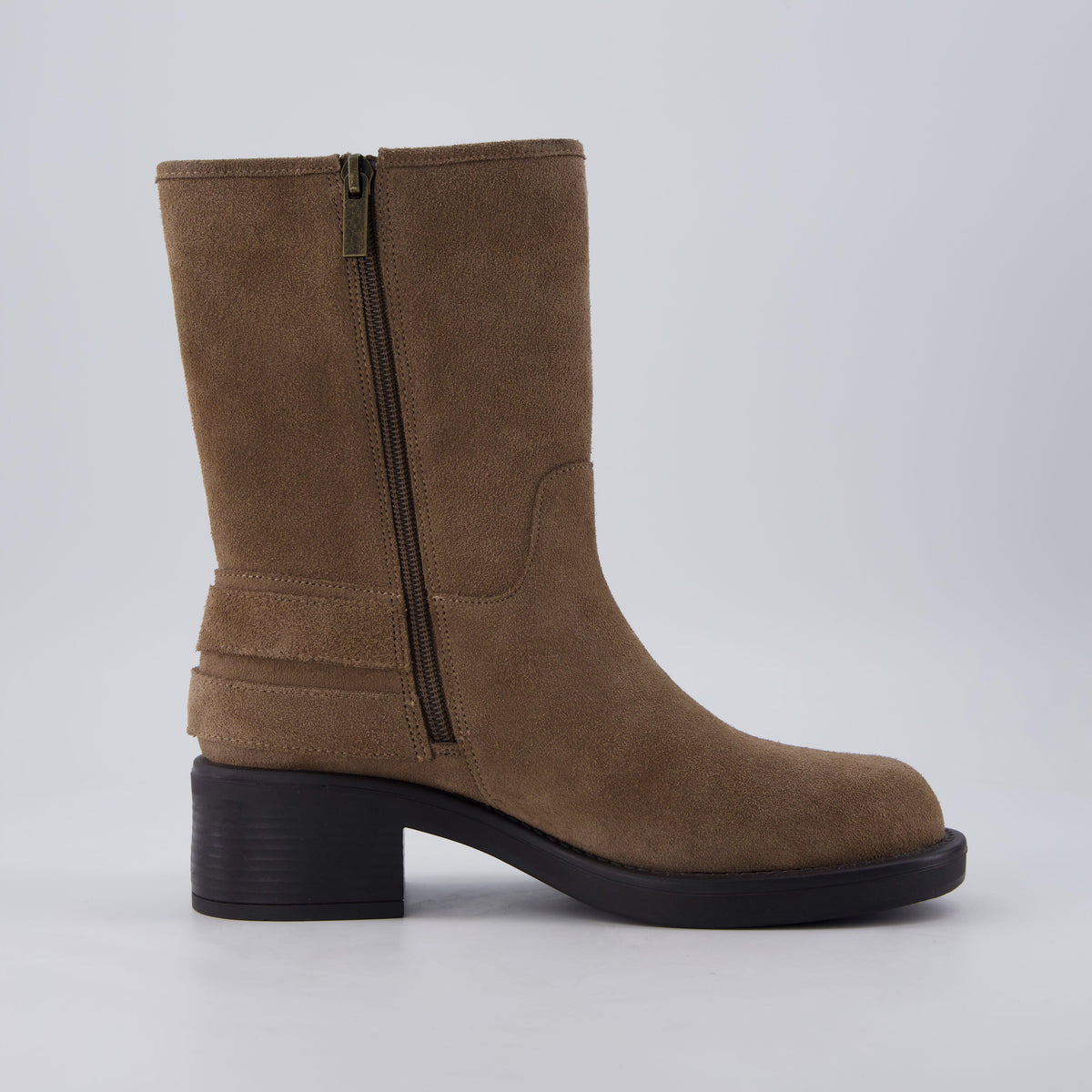 Tidy Suede Moto Boots Taupe