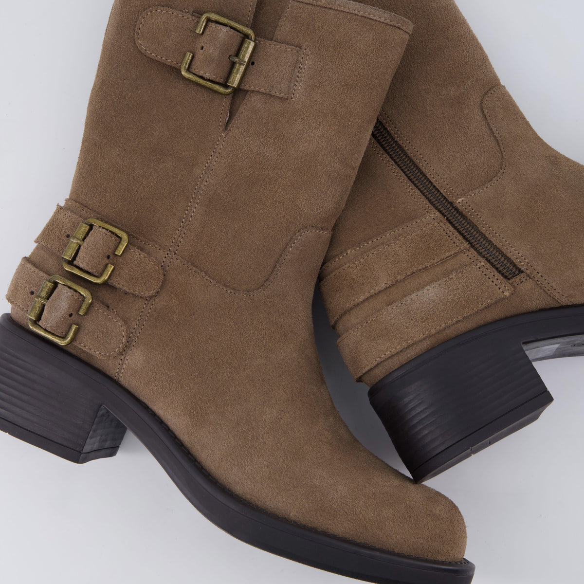Tidy Suede Moto Boots Taupe