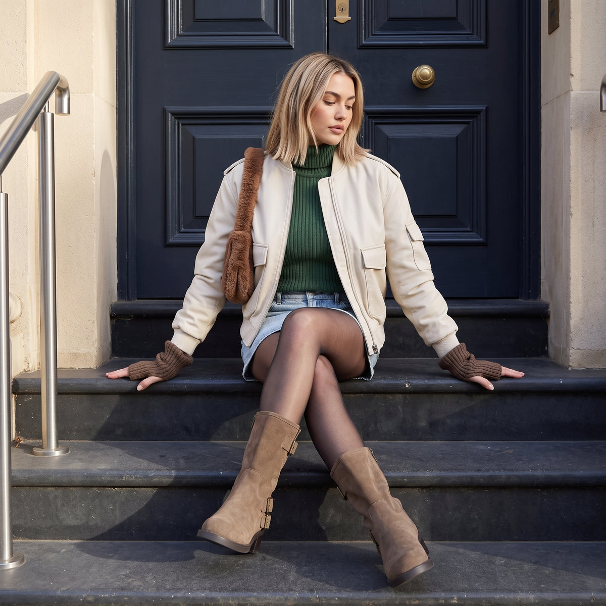 Tidy Suede Moto Boots Taupe