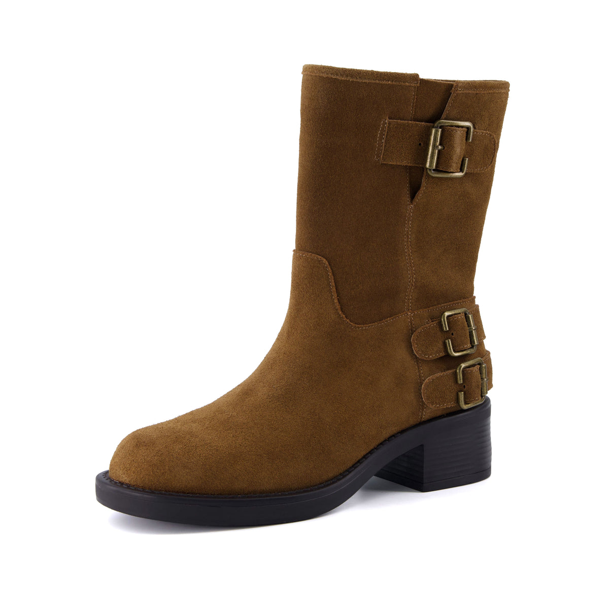 Tidy Suede Moto Boots Tobacco