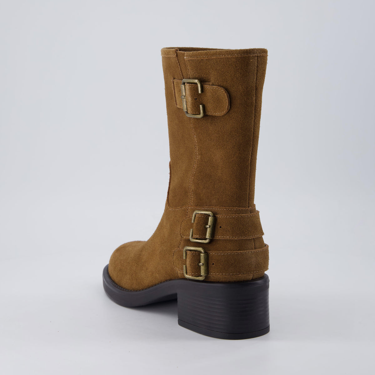 Tidy Suede Moto Boots Tobacco