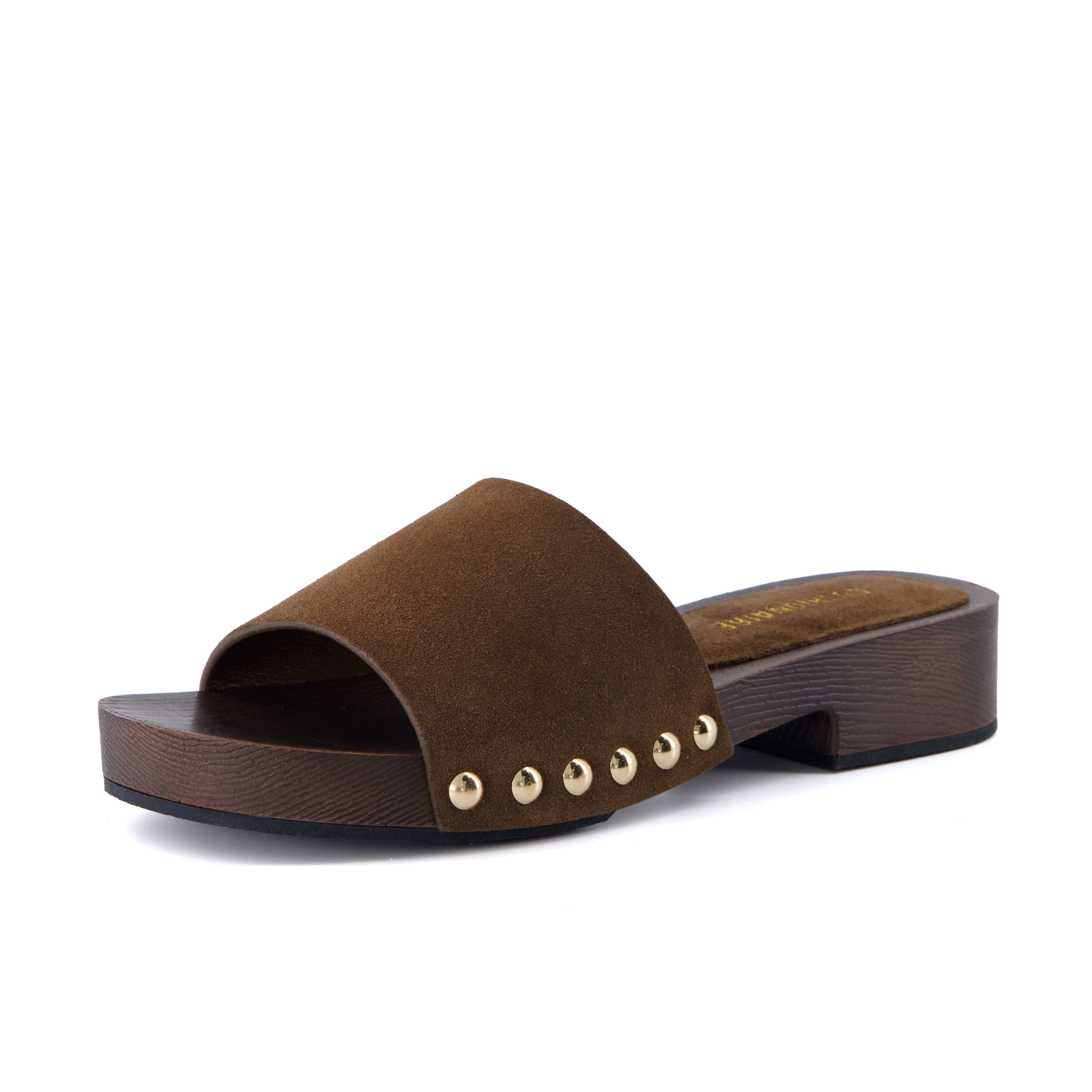 Timmi Genuine Suede Slides Brown