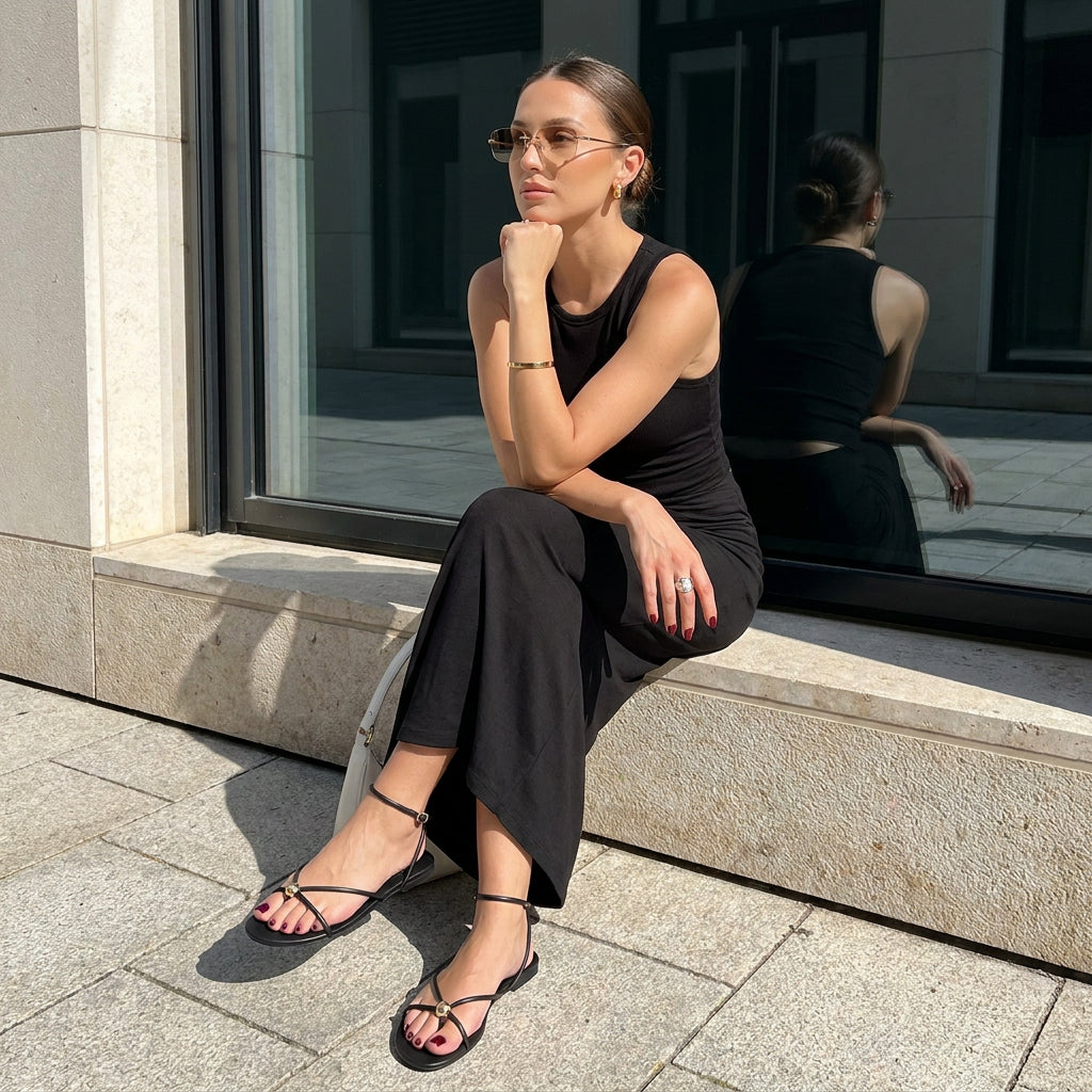 Tory Strappy Flat Sandals Black Medium