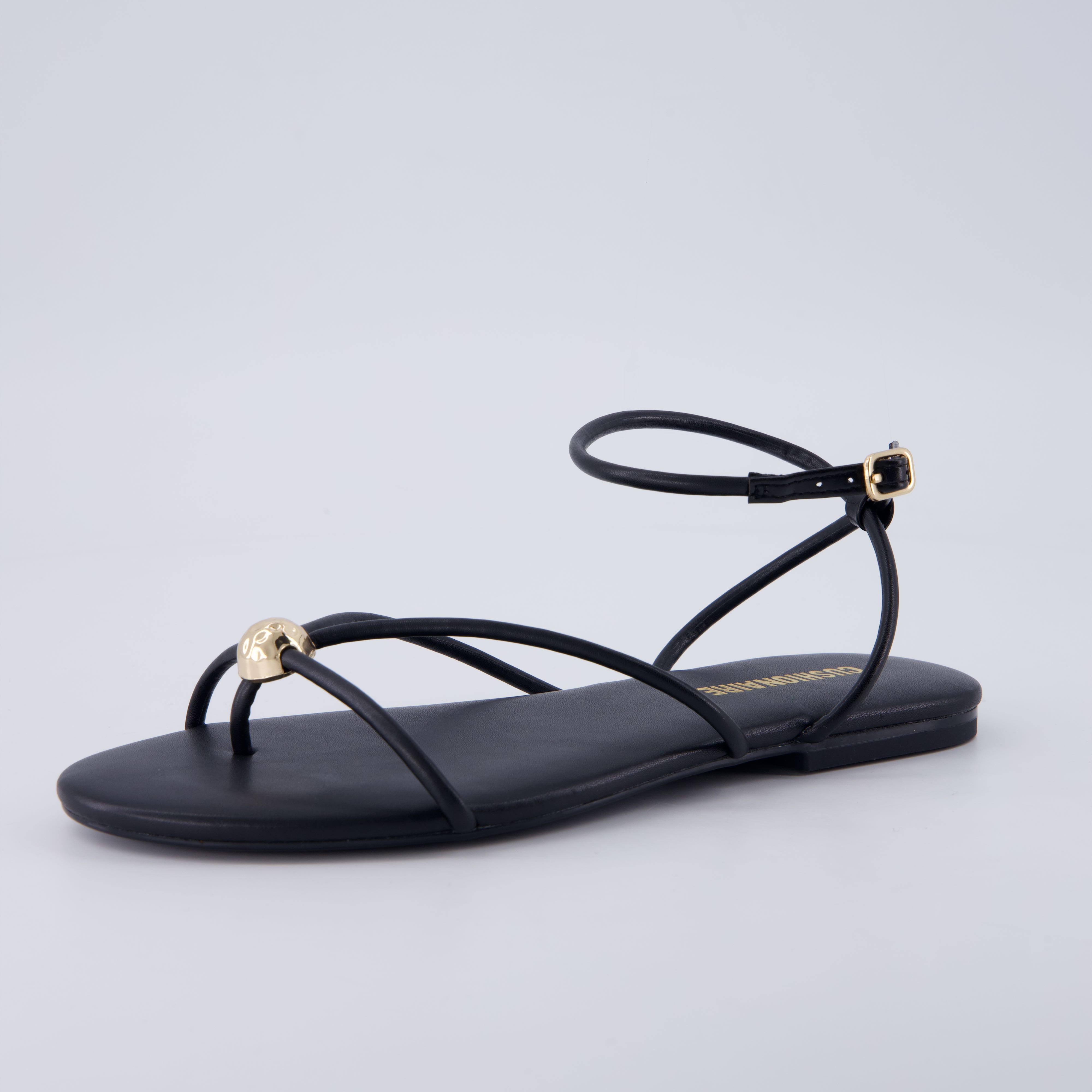 Tory Strappy Flat Sandals Black Medium