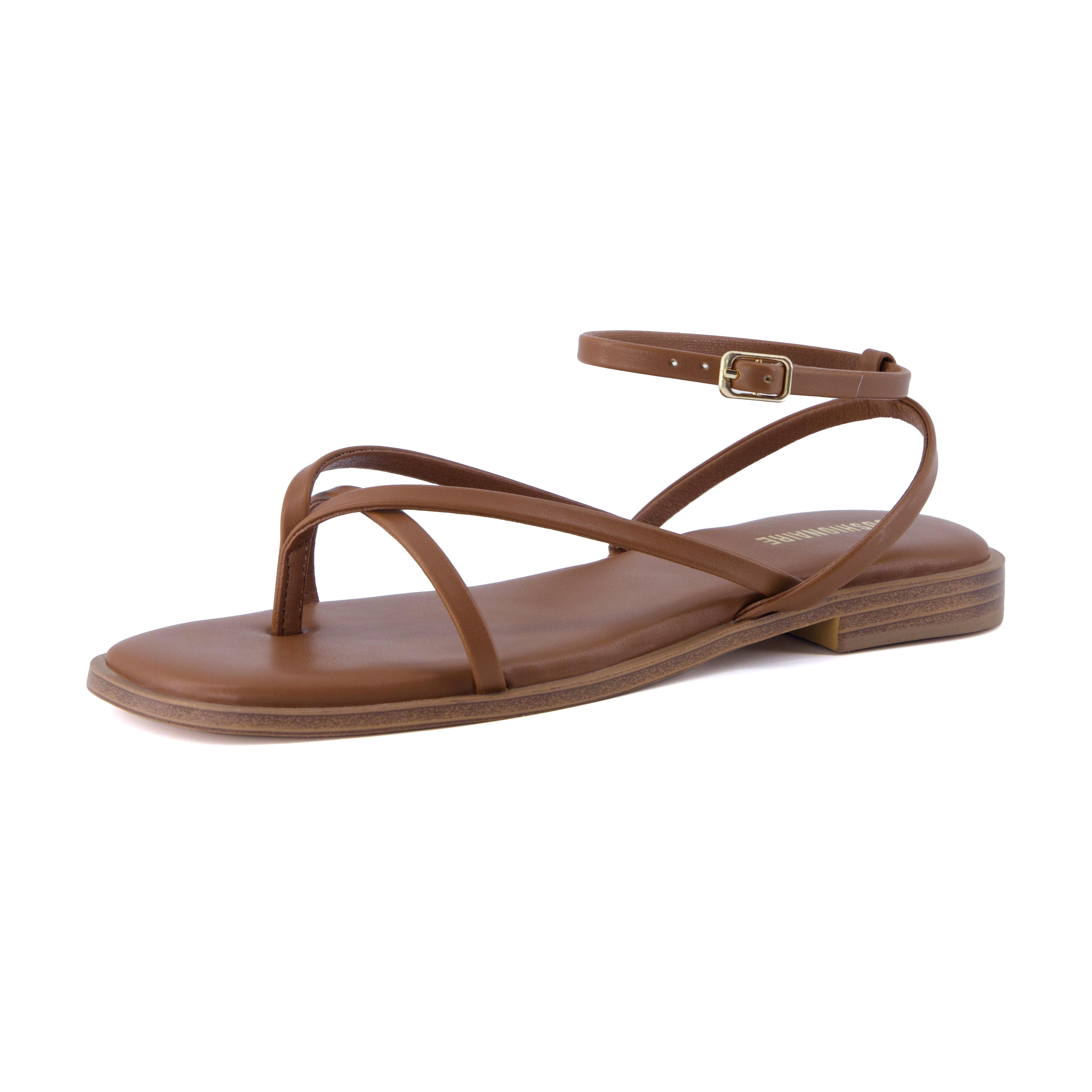 Vida Strappy Flat Sandal Cognac