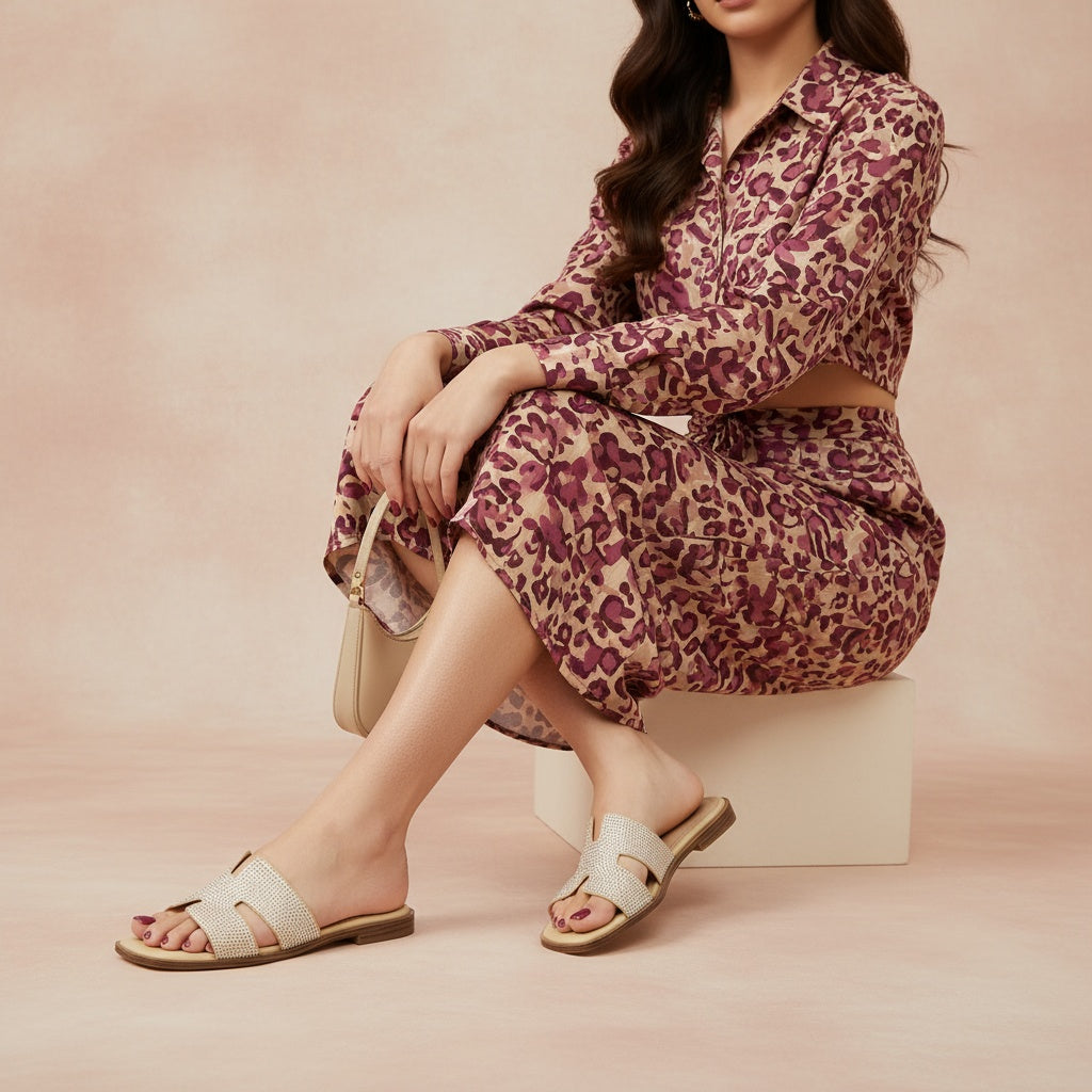 Voyage Strap Slides Tan Embellish