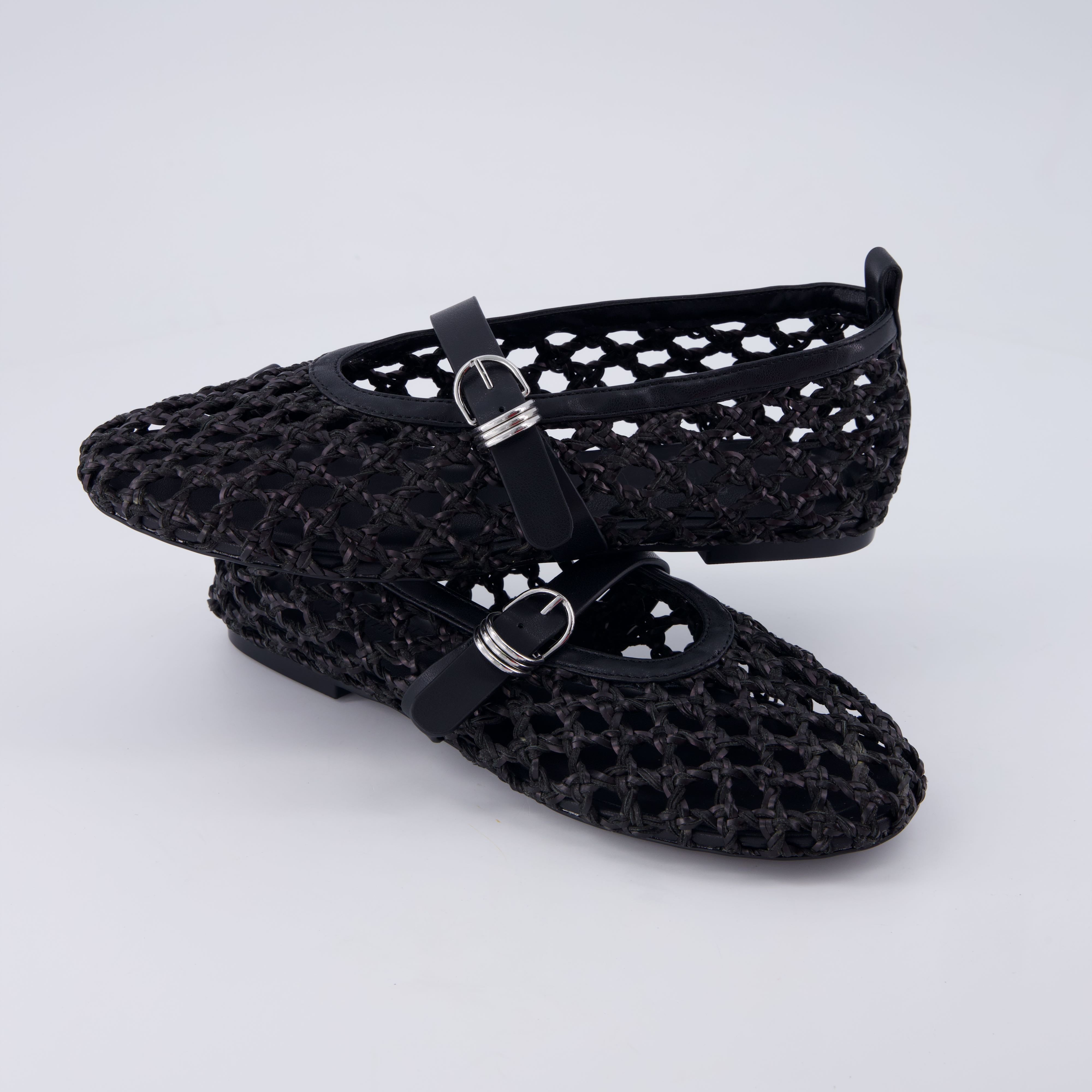 Wendy Woven Mary Jane Flats Black