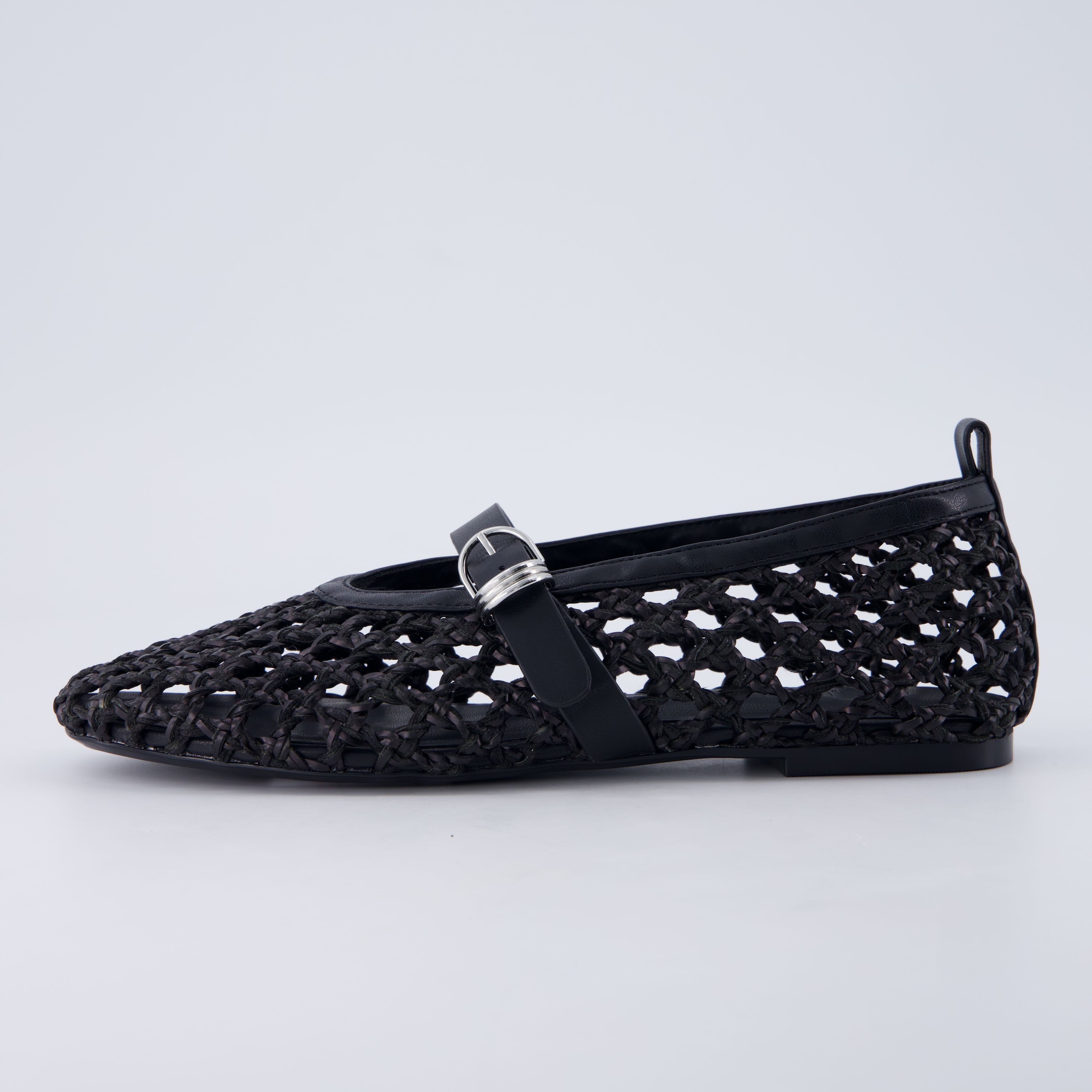Wendy Woven Mary Jane Flats Black