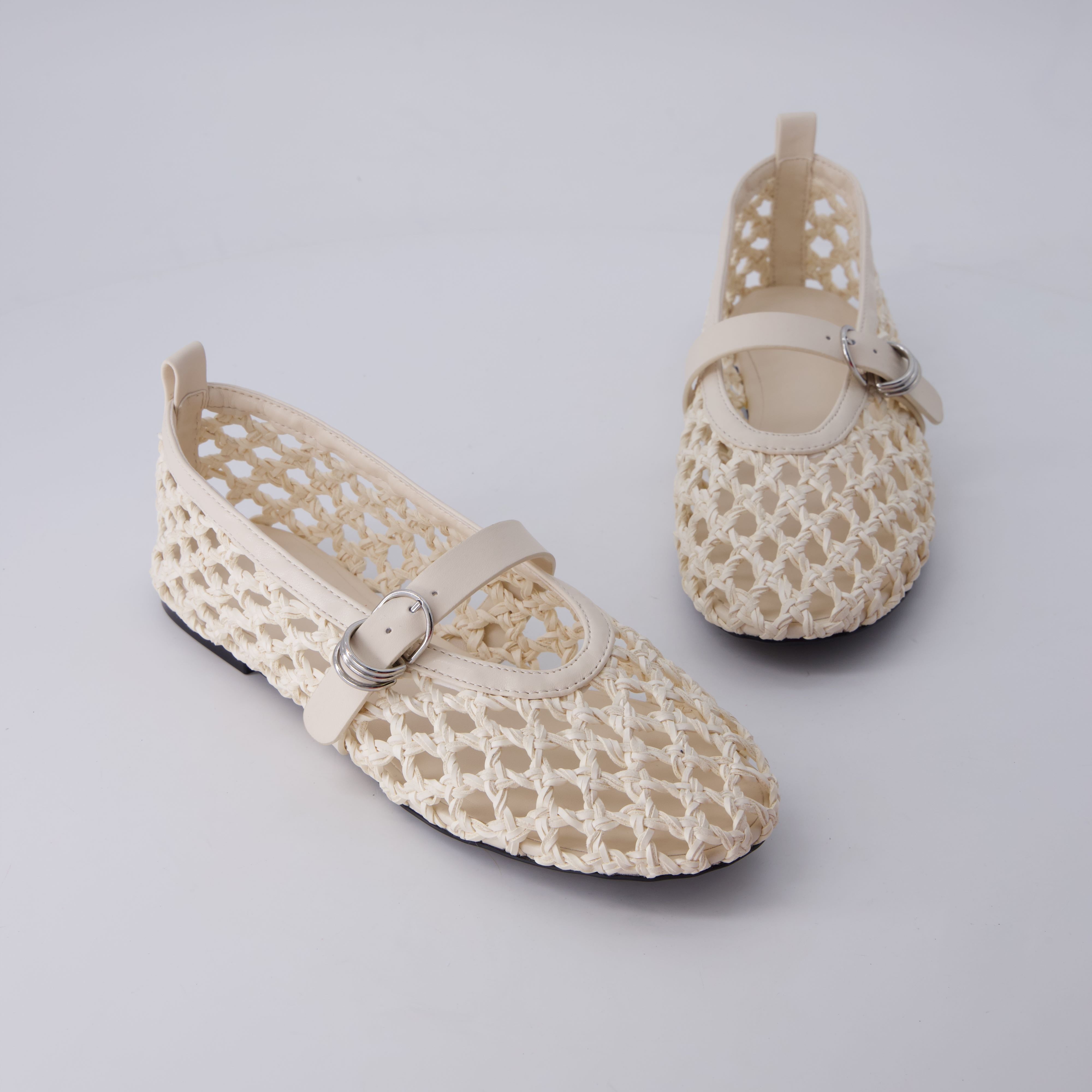 Wendy Woven Mary Jane Flats Ivory