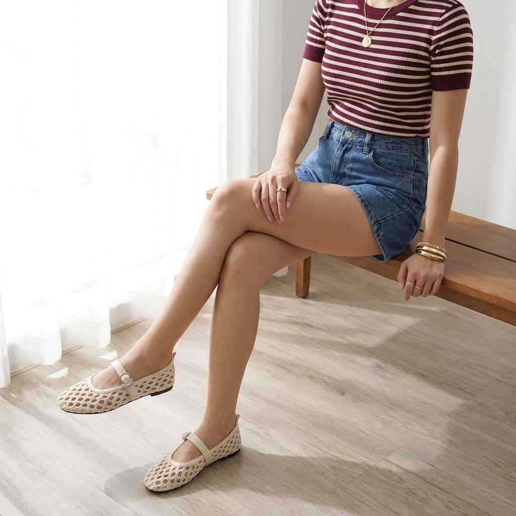 Wendy Woven Mary Jane Flats Ivory