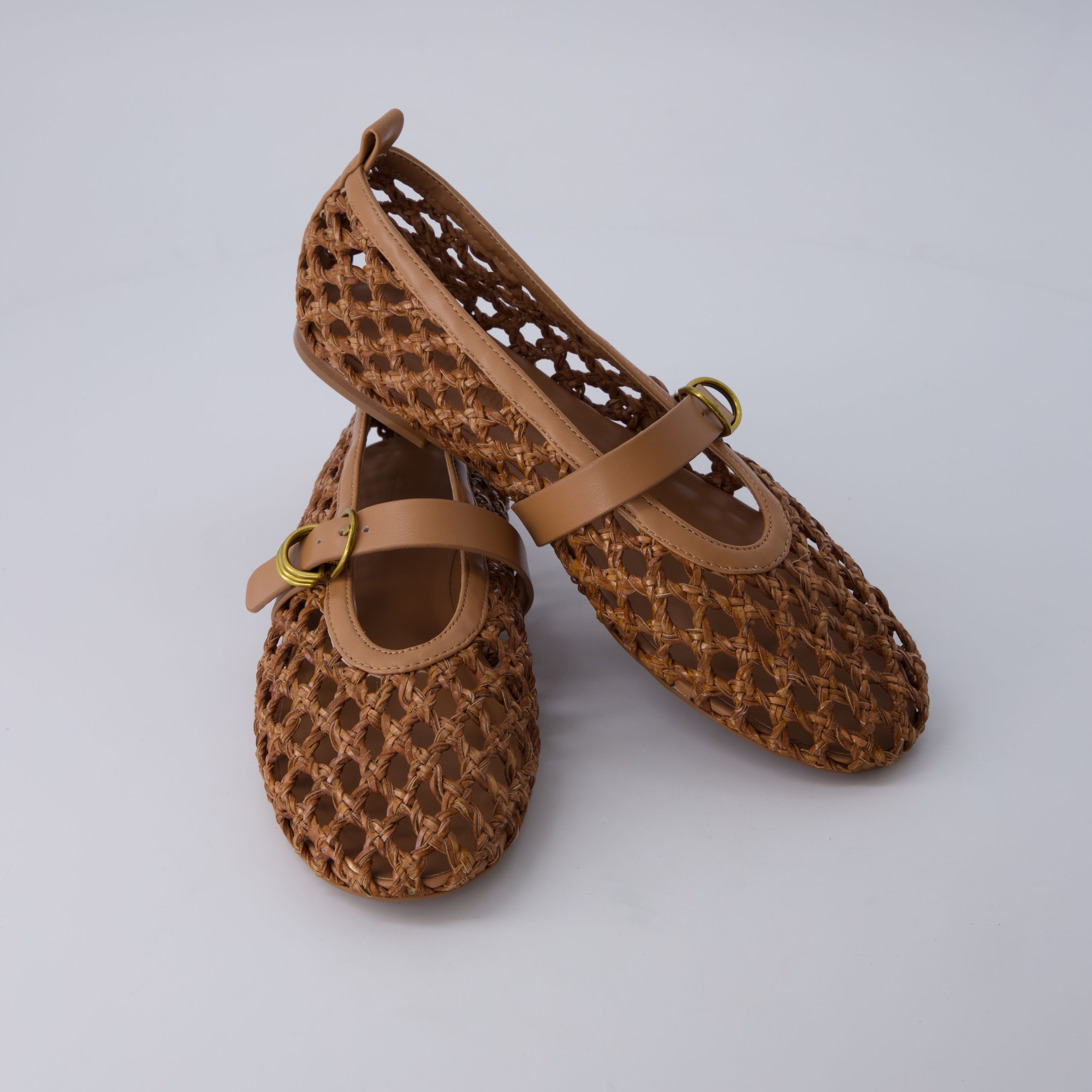 Wendy Woven Mary Jane Flats Tan