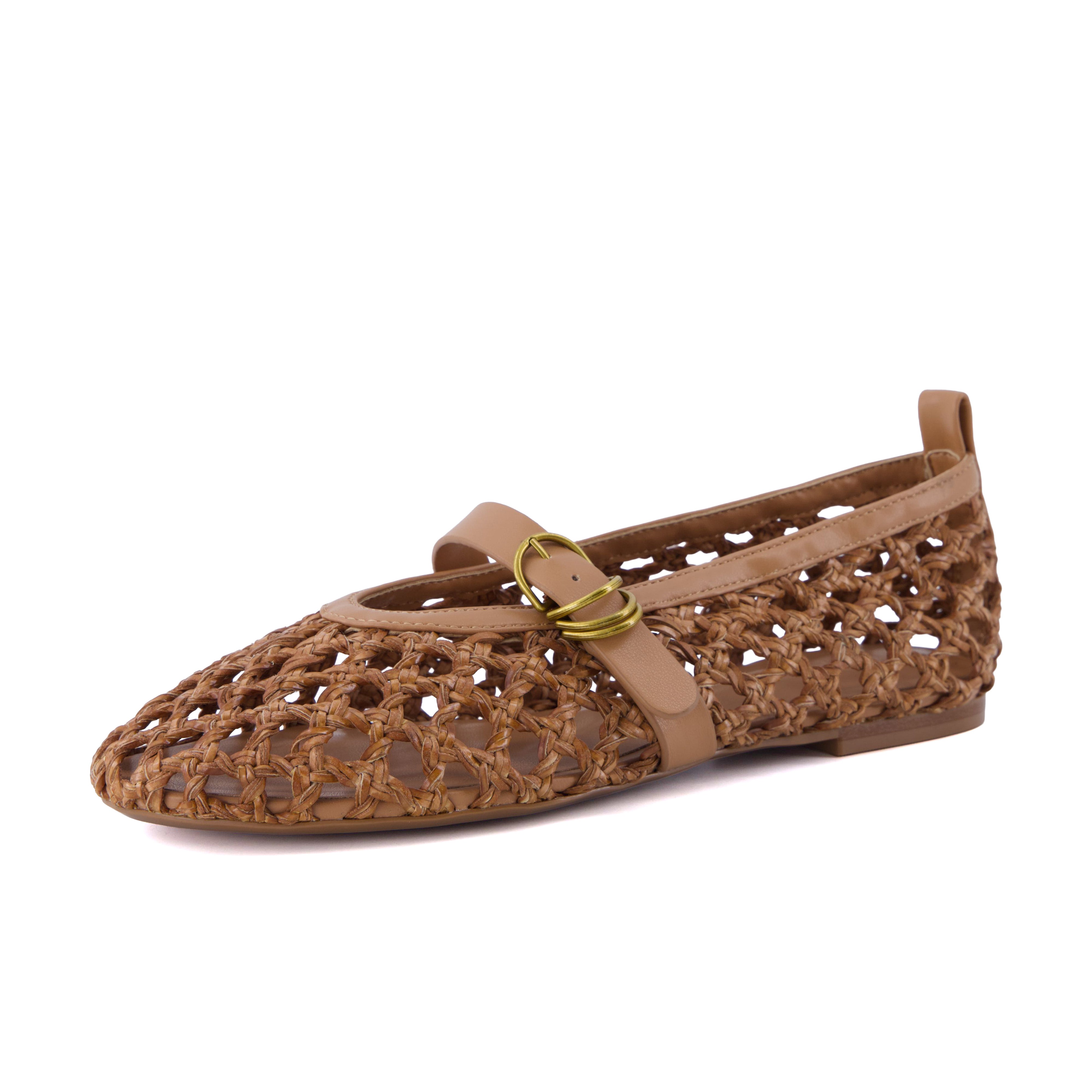 Wendy Woven Mary Jane Flats Tan